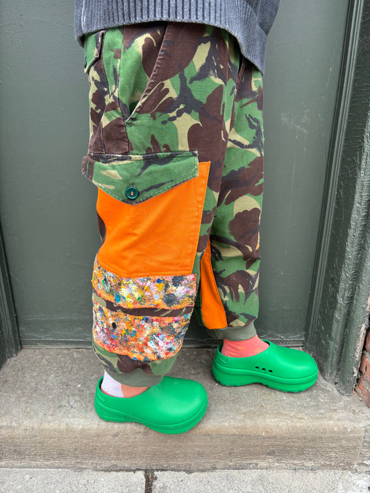 WORN BY ASHES SPRING 24’ FASHION SHOW - CAMO REVAMP PANTS - 36” ( adjustable buckles )