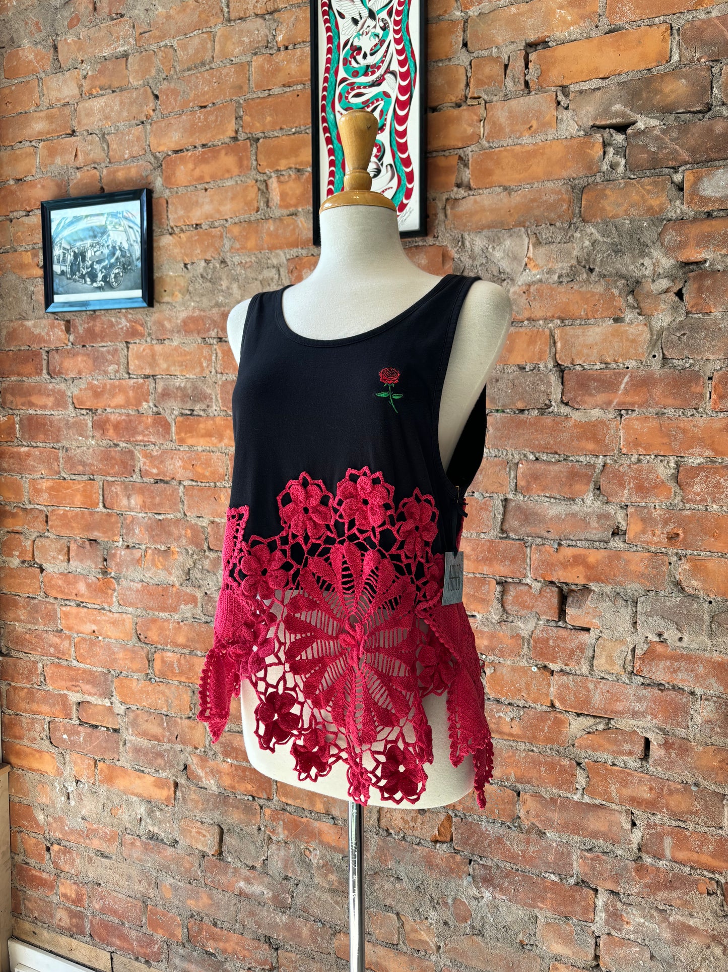 REWORKED TANK W/ VINTAGE DYED DOILIES