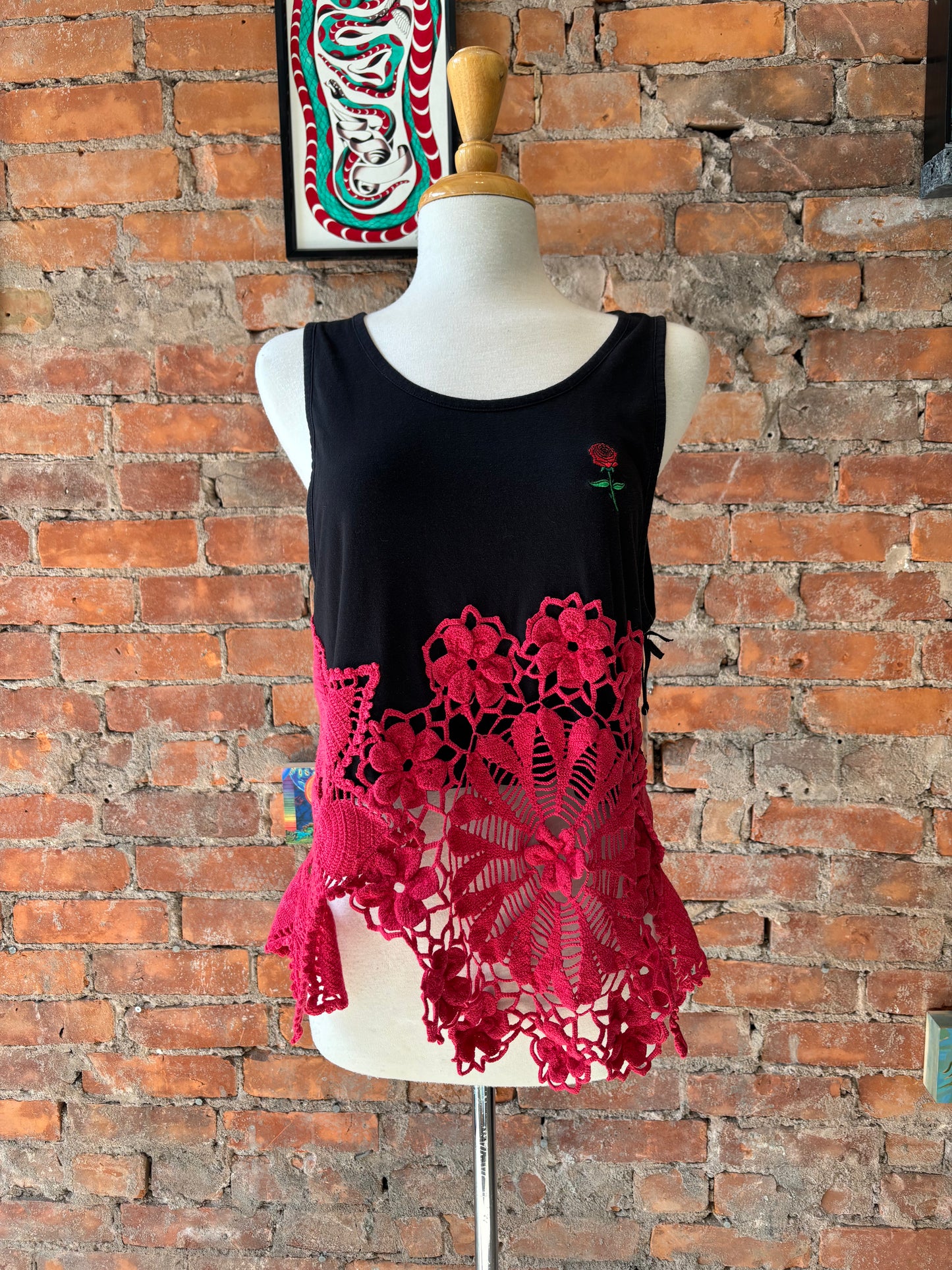 REWORKED TANK W/ VINTAGE DYED DOILIES