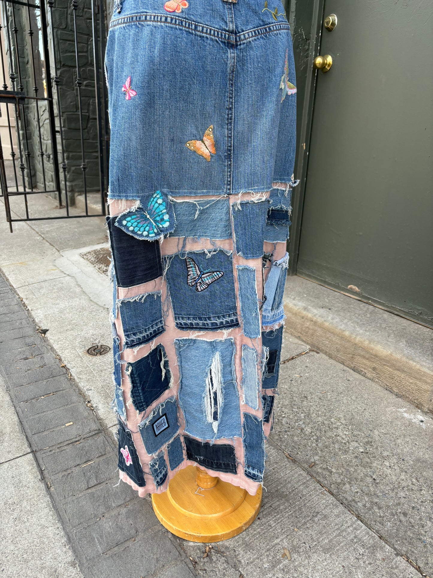 REWORKED DENIM BUTTERFLY SKIRT - SZ 12