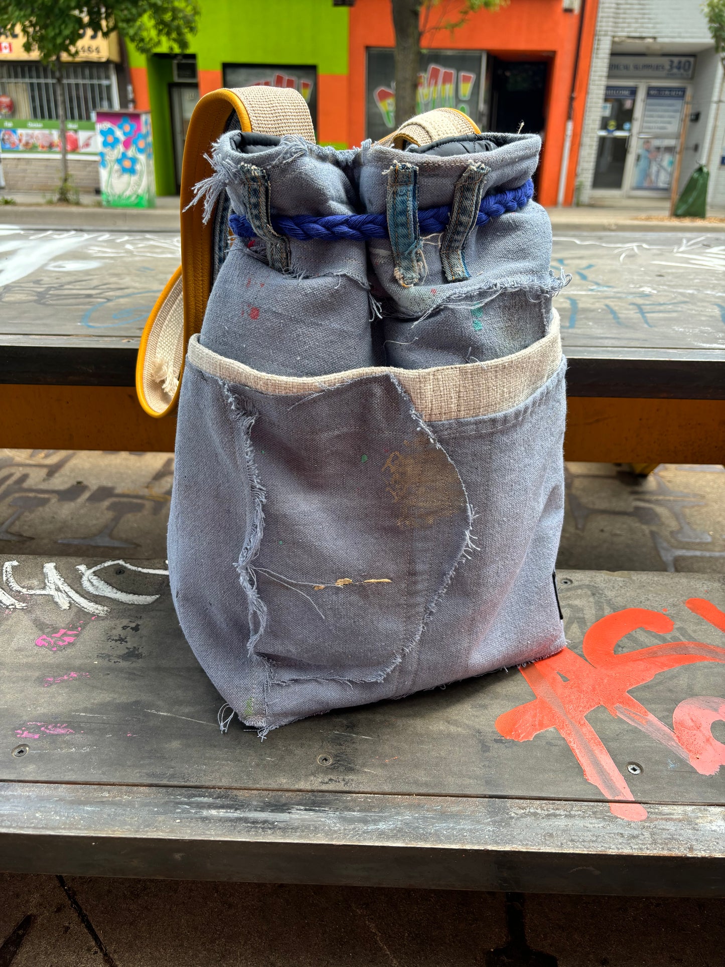 DROP CLOTH BUCKET BAG - SHADES OF BLUE