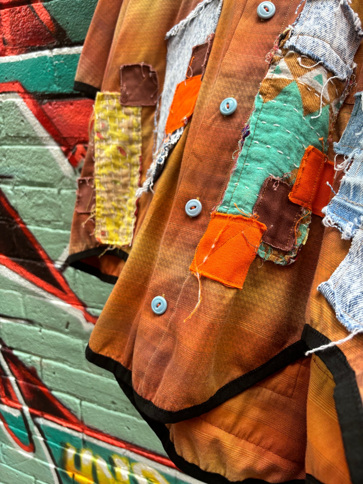 FLUID PLAID PATCHWORK BUTTON UP XL