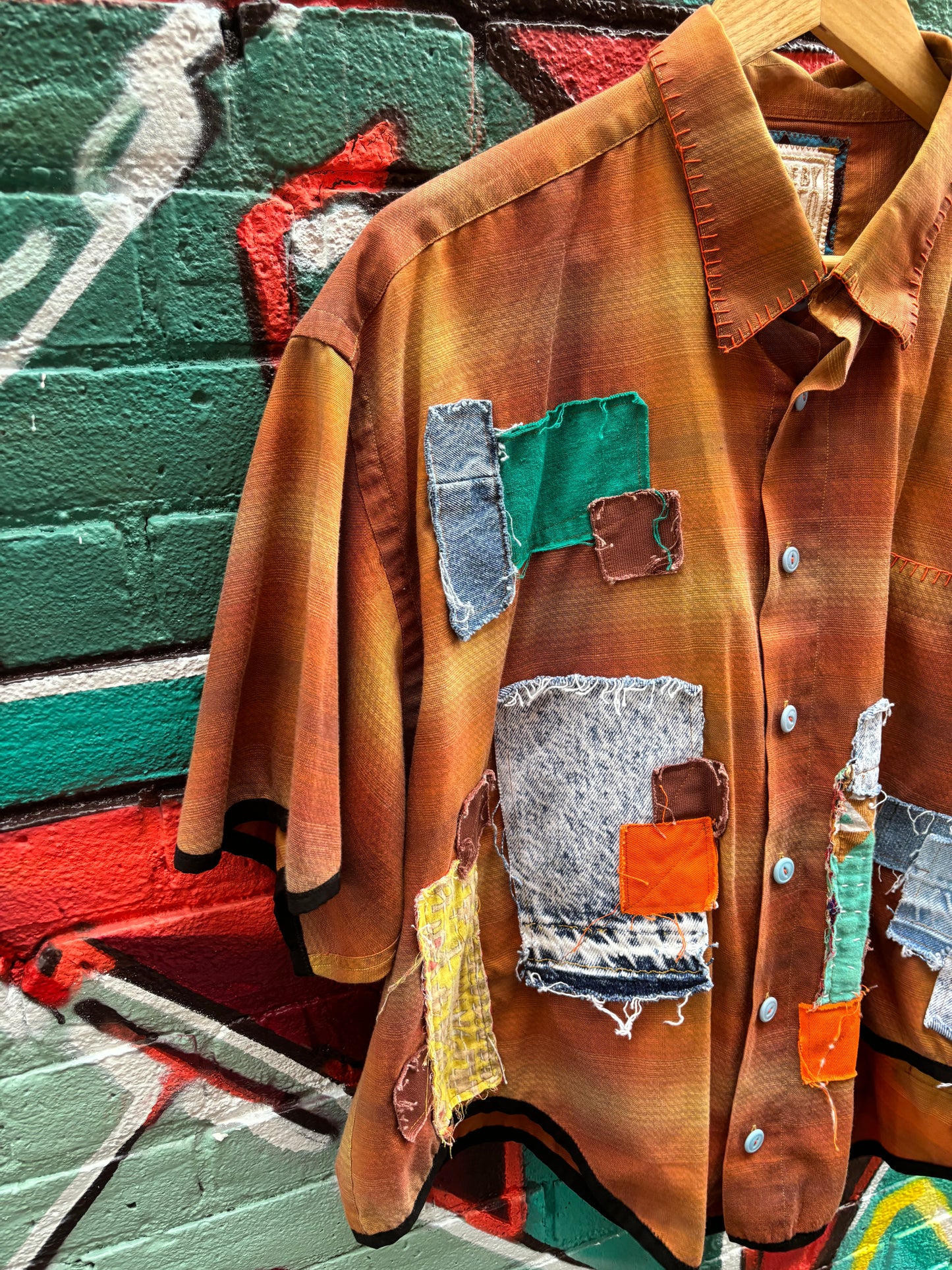 FLUID PLAID PATCHWORK BUTTON UP XL