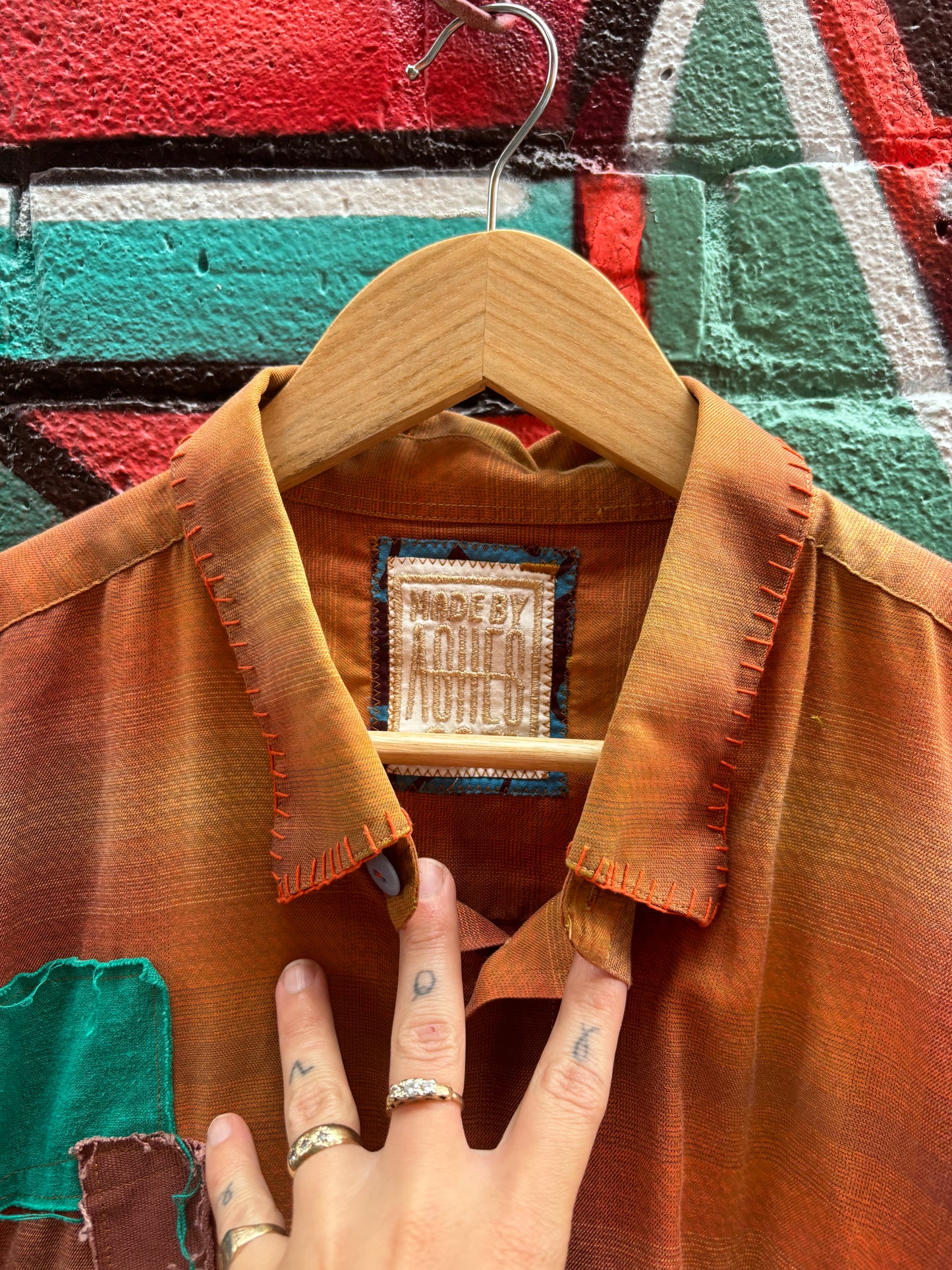 FLUID PLAID PATCHWORK BUTTON UP XL