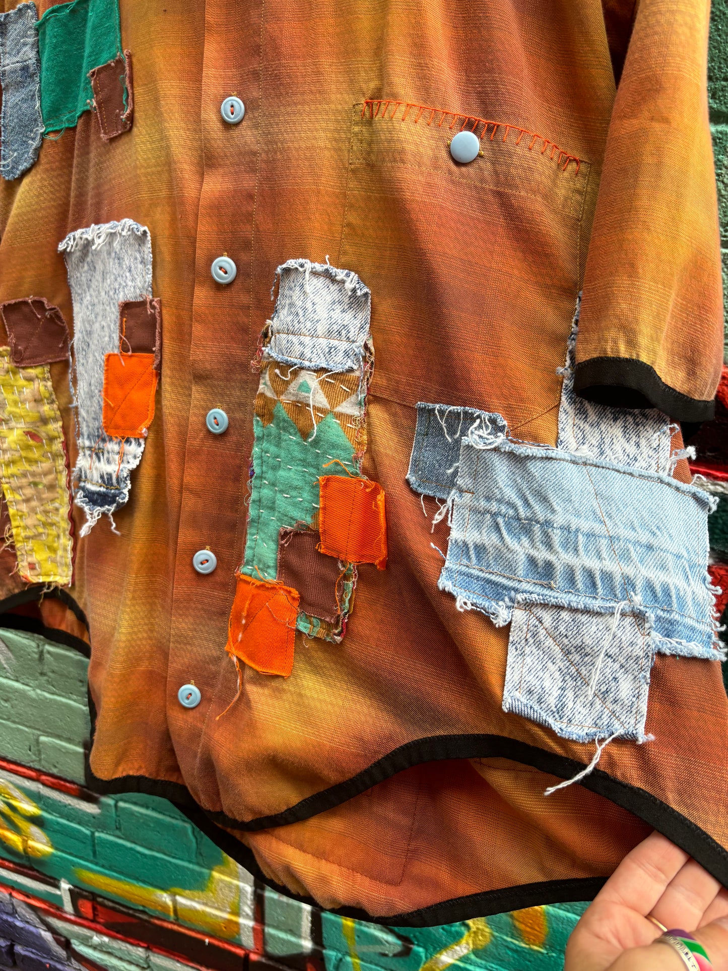 FLUID PLAID PATCHWORK BUTTON UP XL