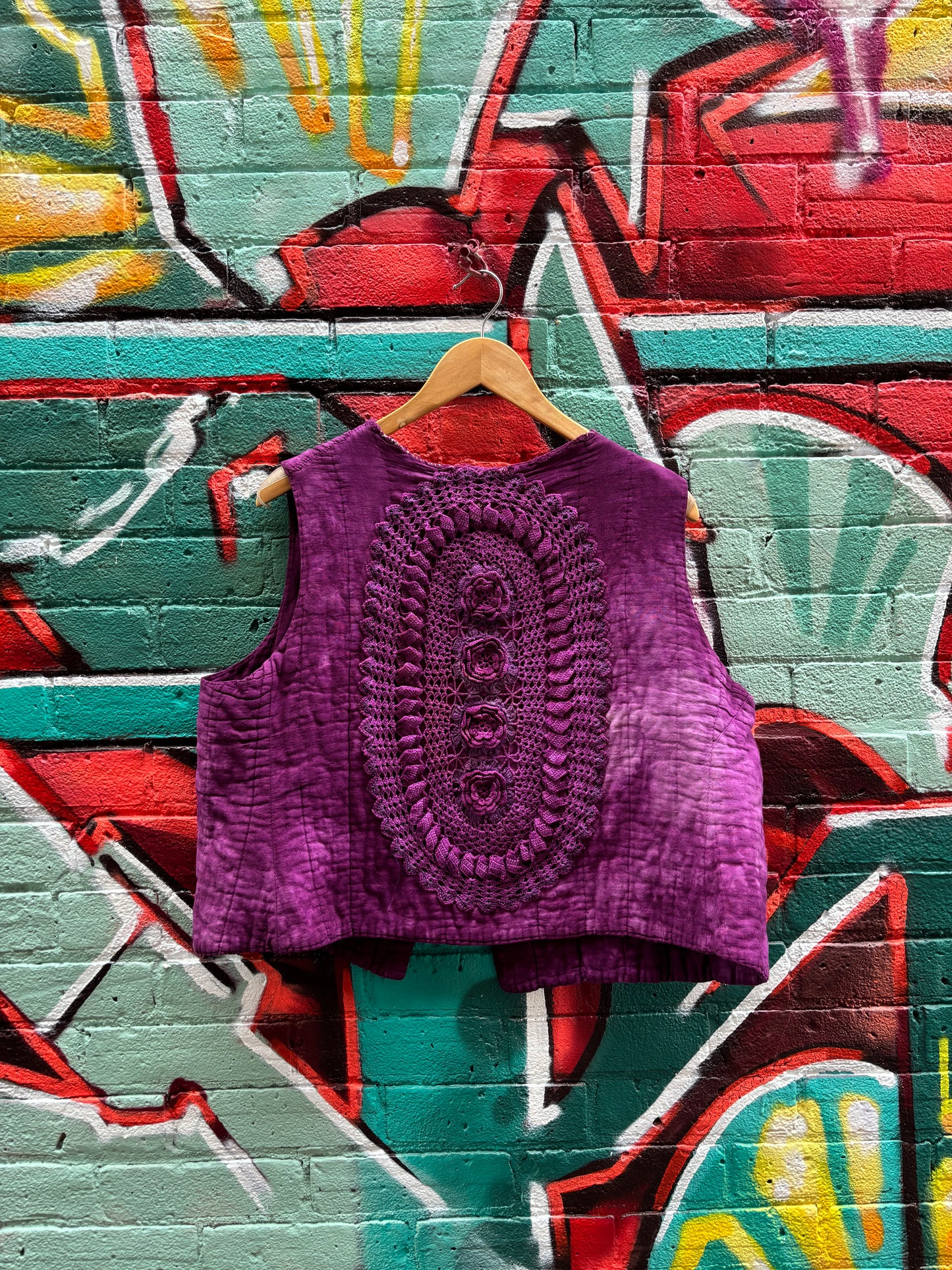 100 YEAR OLD OVER DYED VEST WITH DOILIES