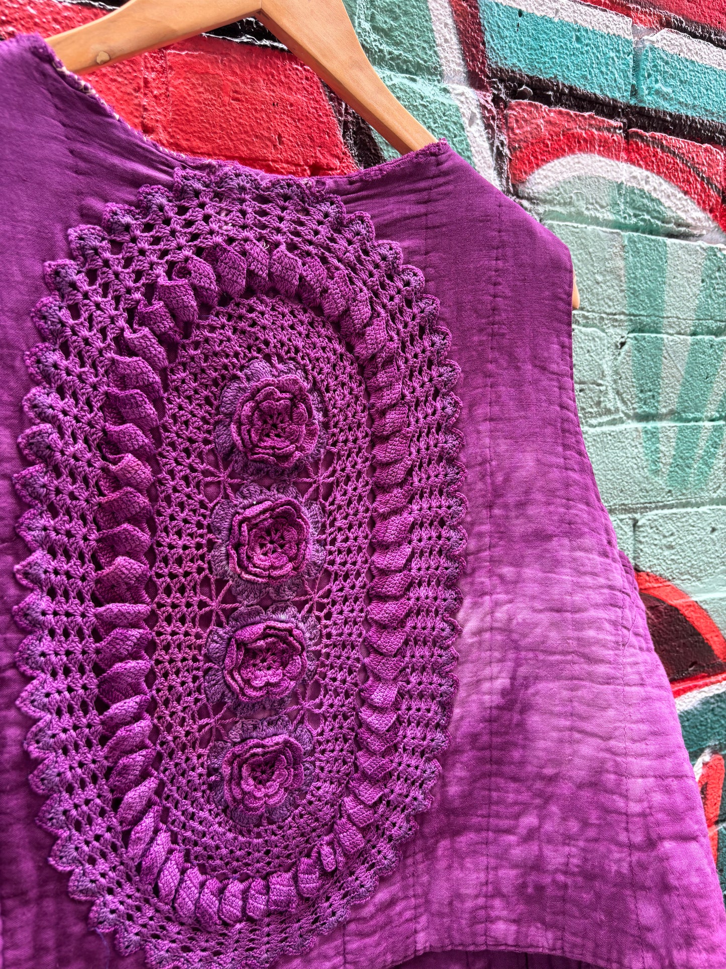 100 YEAR OLD OVER DYED VEST WITH DOILIES