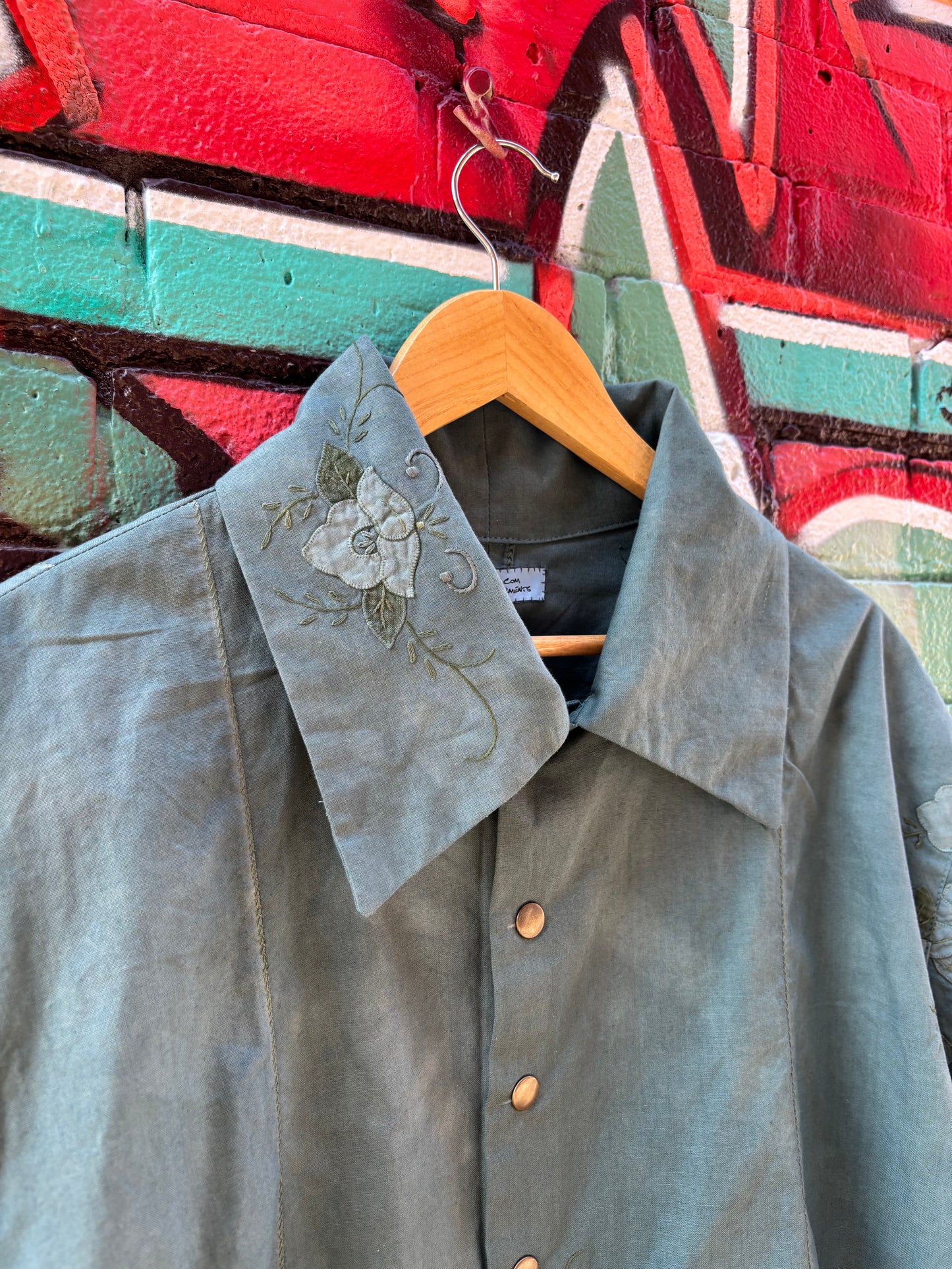 SAGE HAND DYED TABLE CLOTH COLLARED TOP