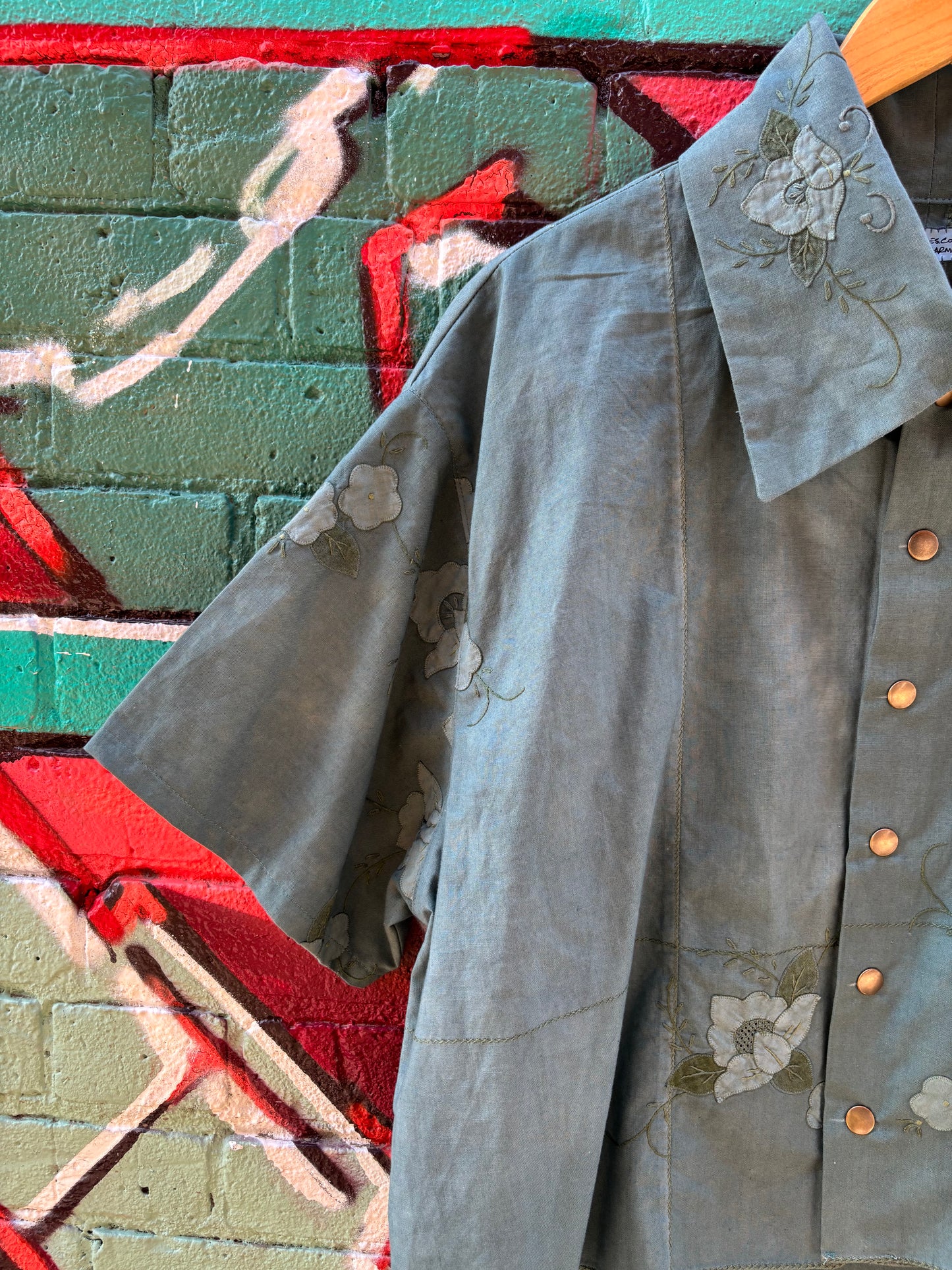 SAGE HAND DYED TABLE CLOTH COLLARED TOP