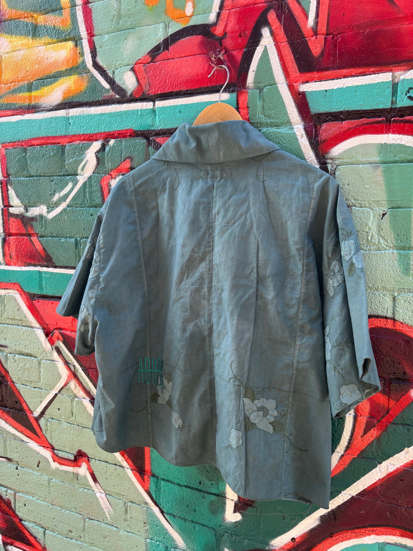 SAGE HAND DYED TABLE CLOTH COLLARED TOP