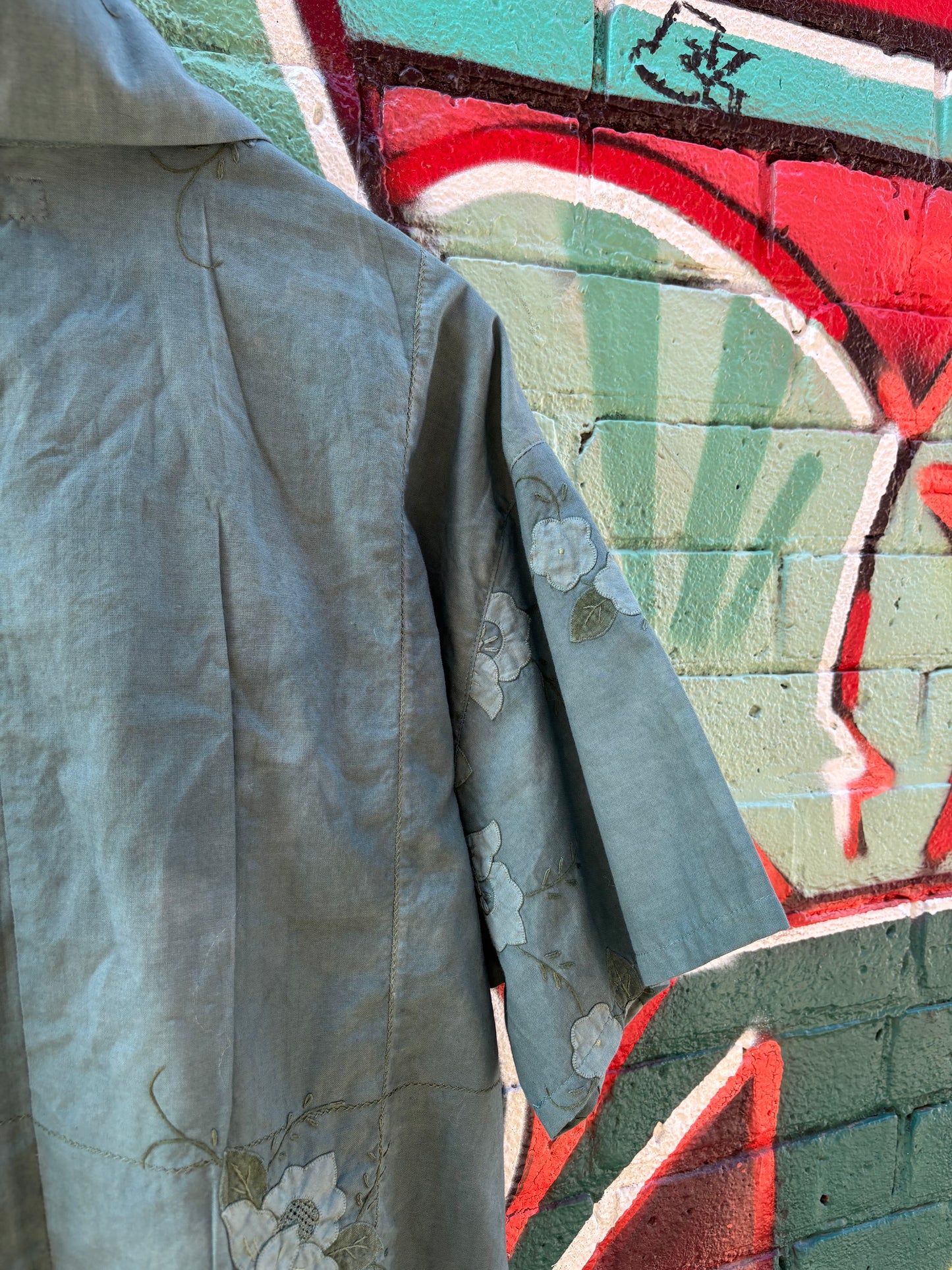 SAGE HAND DYED TABLE CLOTH COLLARED TOP
