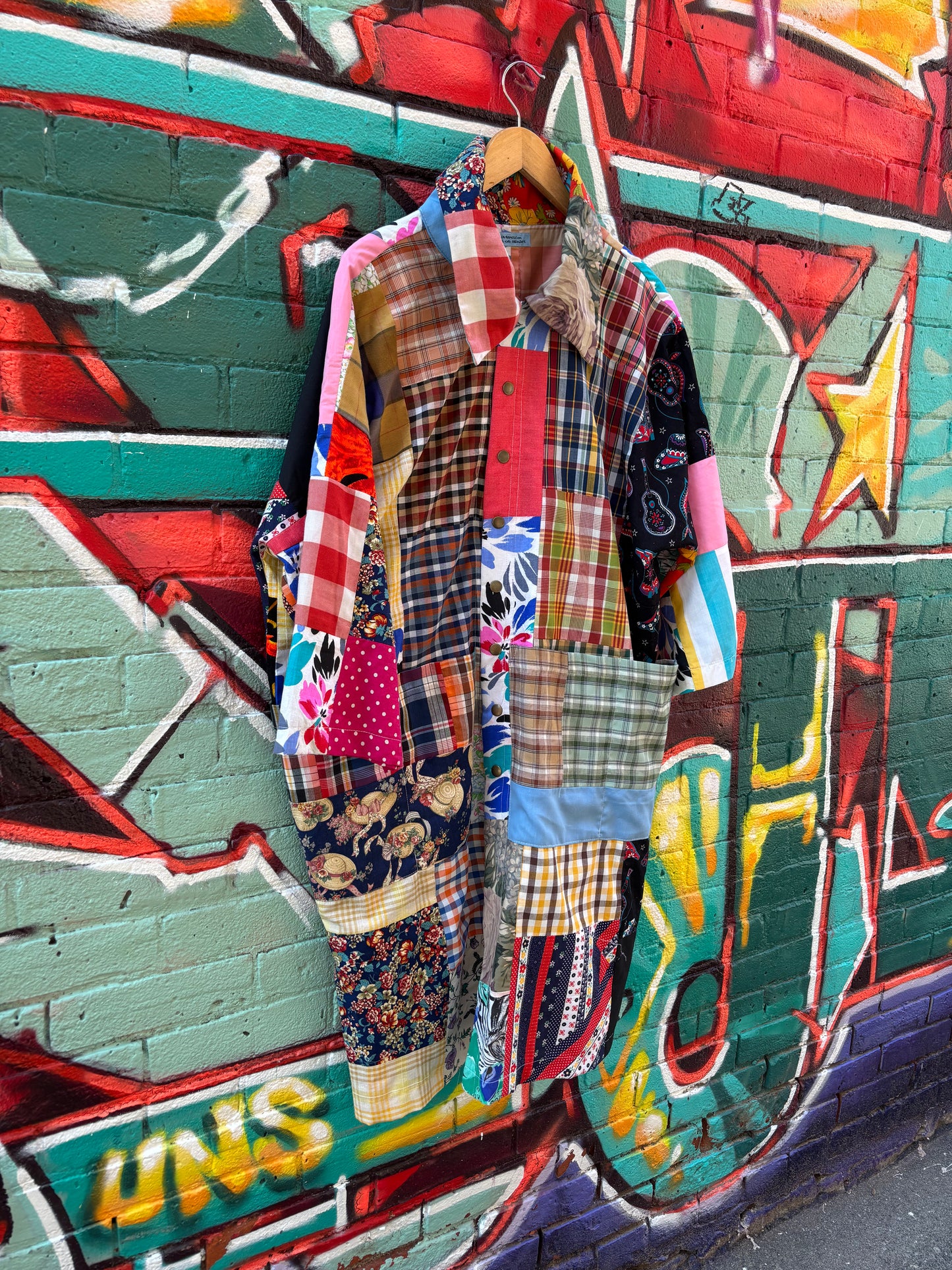 QUILT REWORK LONG COLLARED TOP