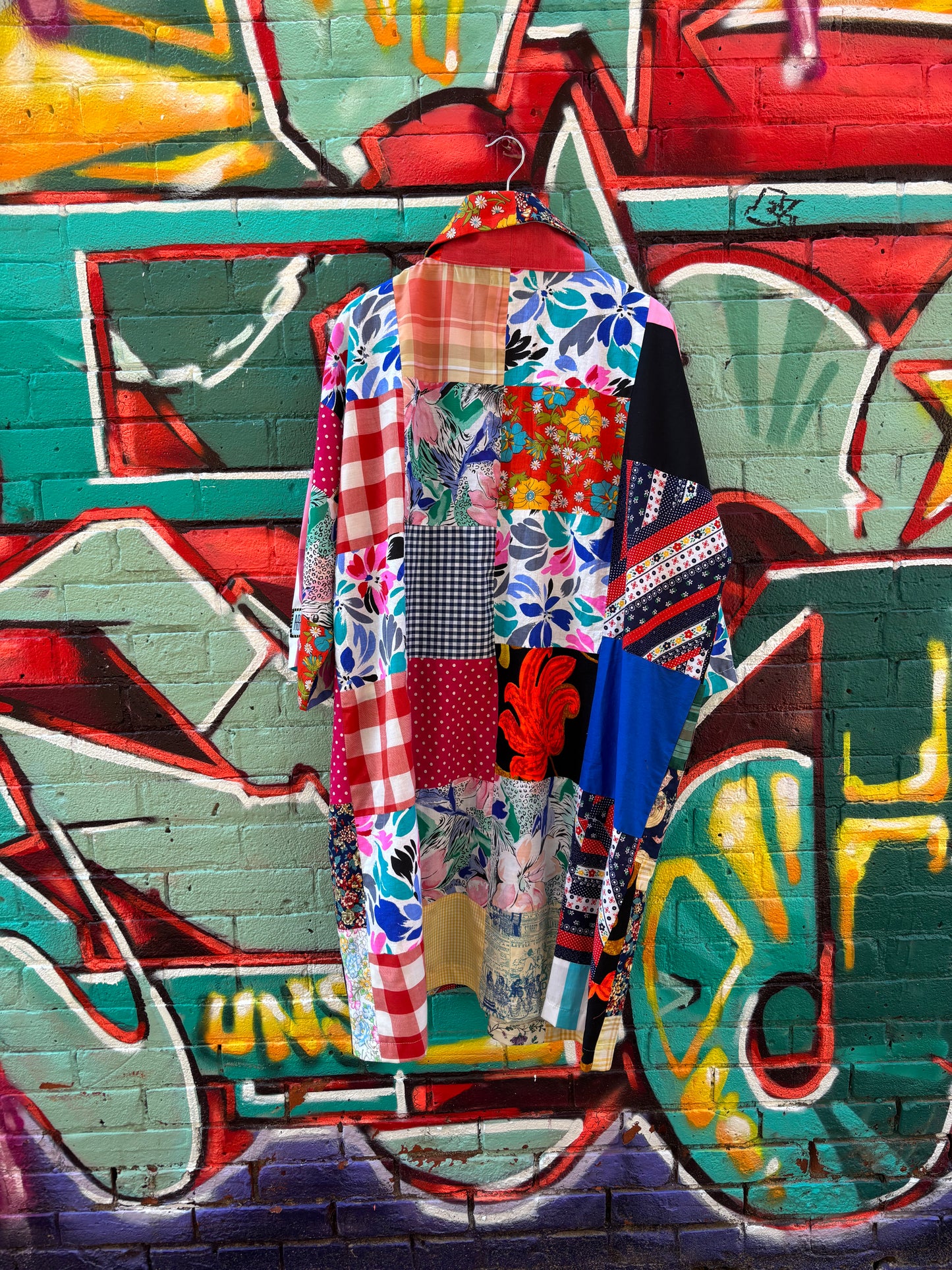 QUILT REWORK LONG COLLARED TOP