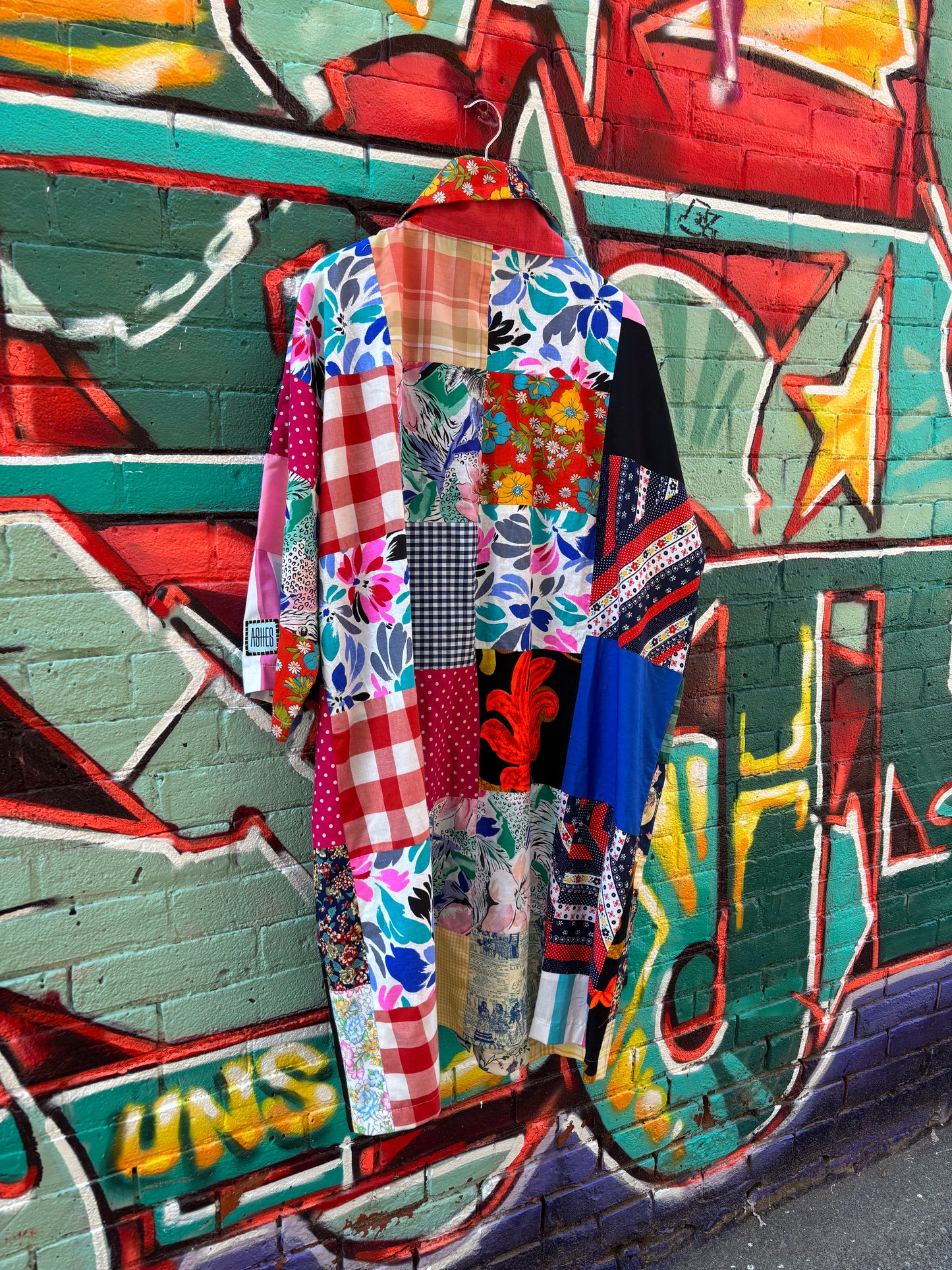 QUILT REWORK LONG COLLARED TOP