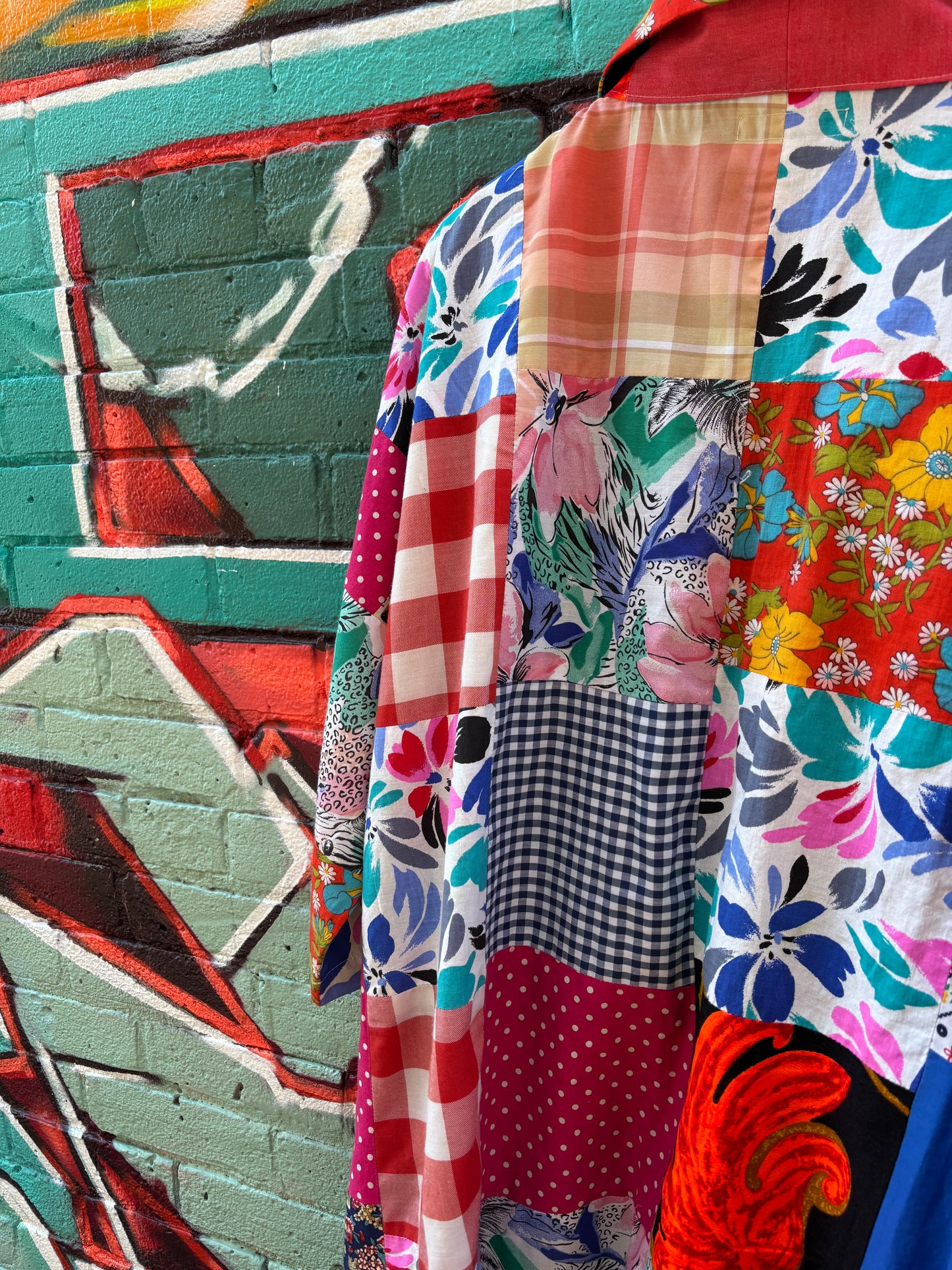 QUILT REWORK LONG COLLARED TOP
