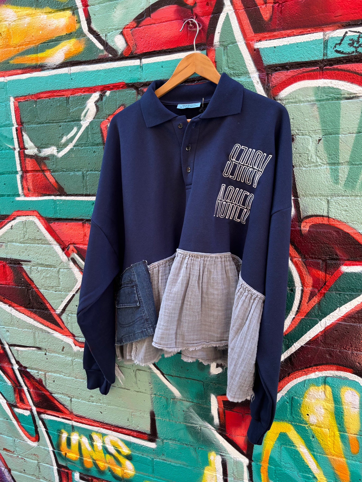 NAVY SWEATER REWORK - FITS UP TO 3XL