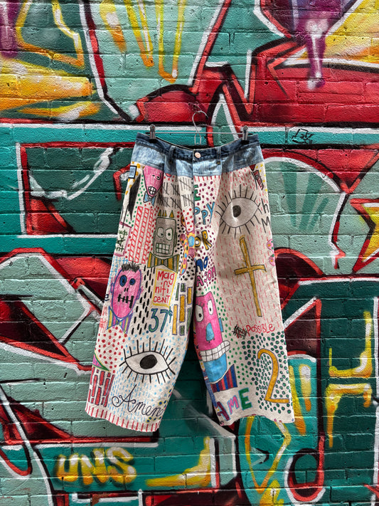 DROP CLOTH PANTS - Original artwork by ROBYN - 32” WAIST
