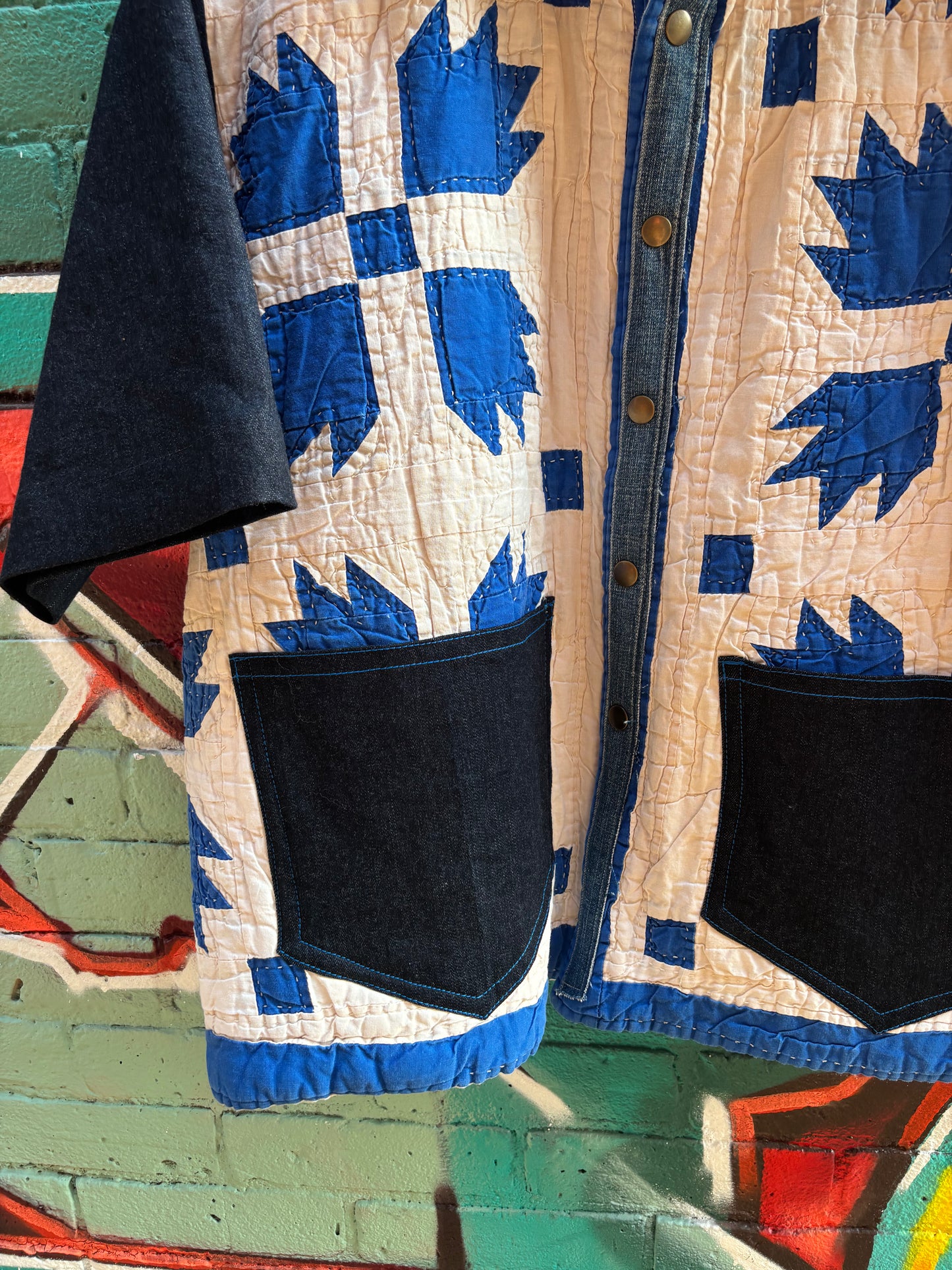 BLUES QUILT & DENIM COLLARED TOP