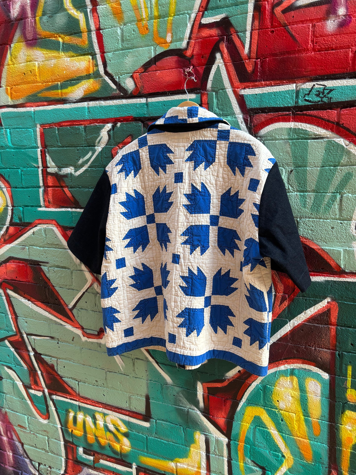 BLUES QUILT & DENIM COLLARED TOP