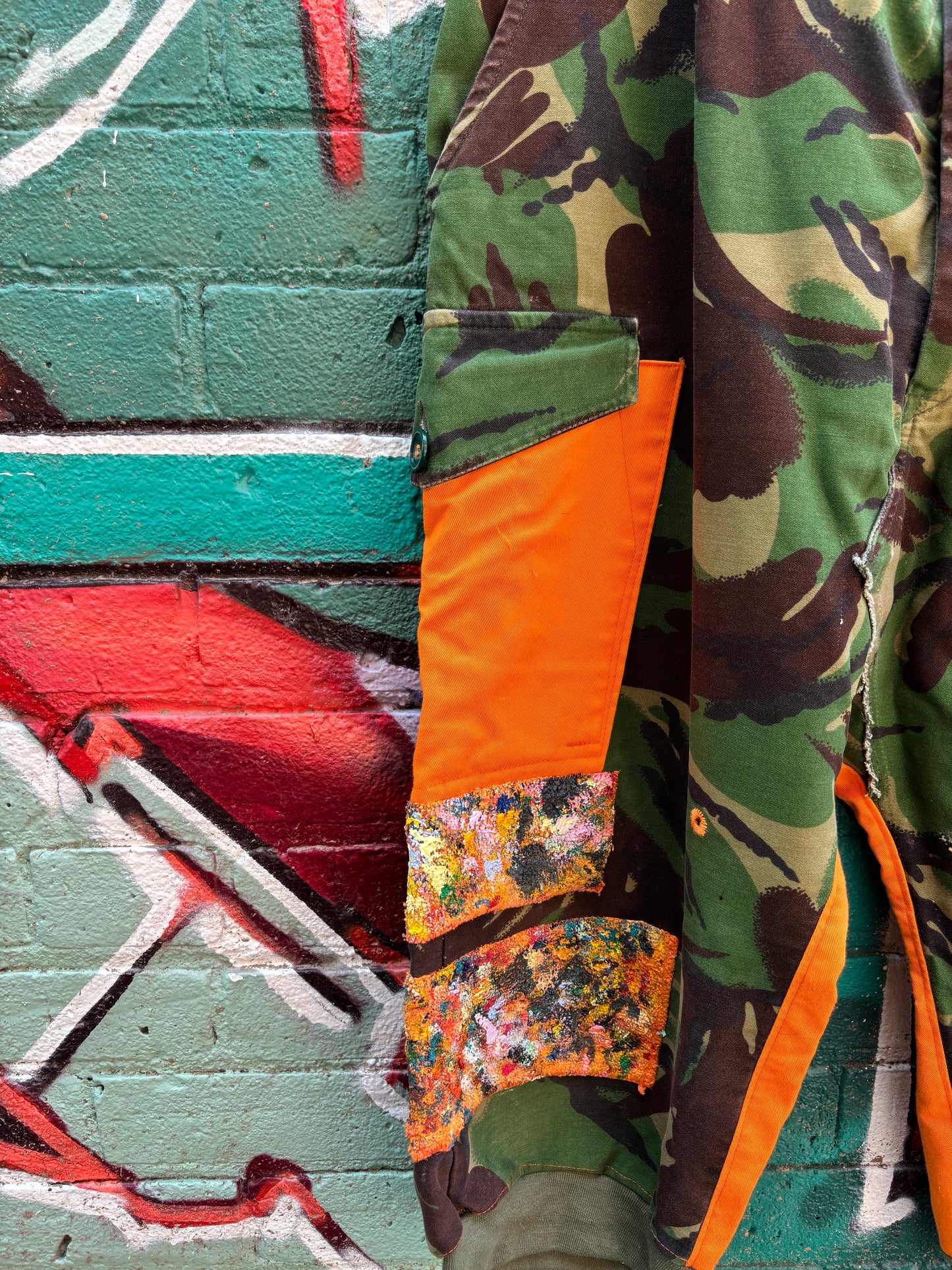 WORN BY ASHES SPRING 24’ FASHION SHOW - CAMO REVAMP PANTS - 36” ( adjustable buckles )