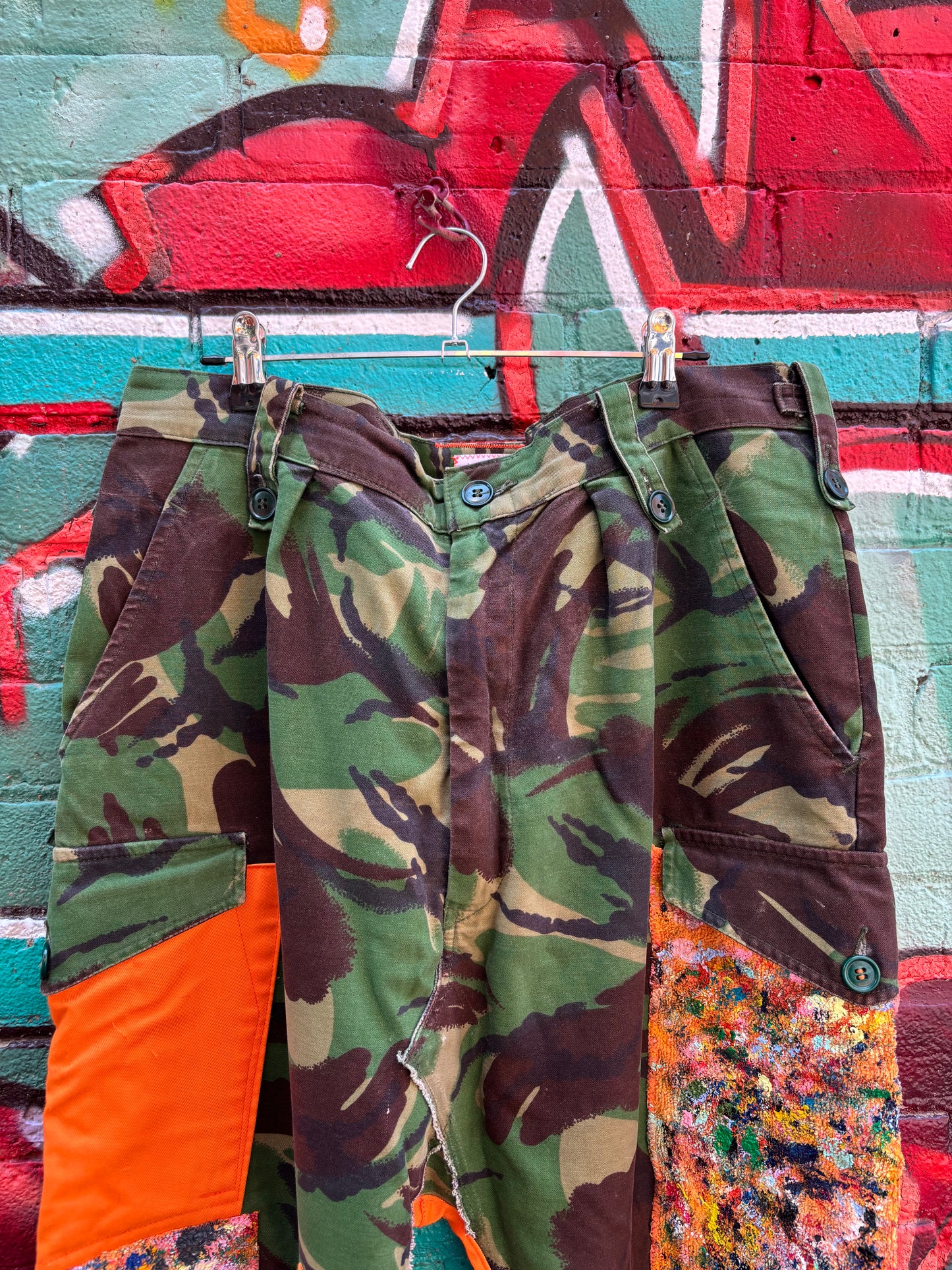 WORN BY ASHES SPRING 24’ FASHION SHOW - CAMO REVAMP PANTS - 36” ( adjustable buckles )