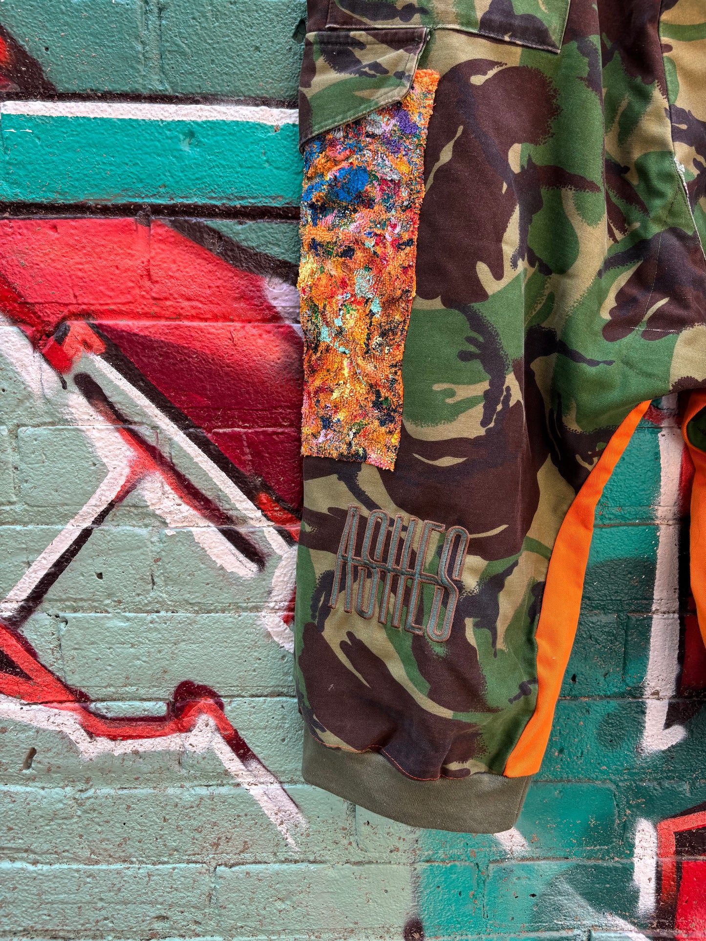 WORN BY ASHES SPRING 24’ FASHION SHOW - CAMO REVAMP PANTS - 36” ( adjustable buckles )
