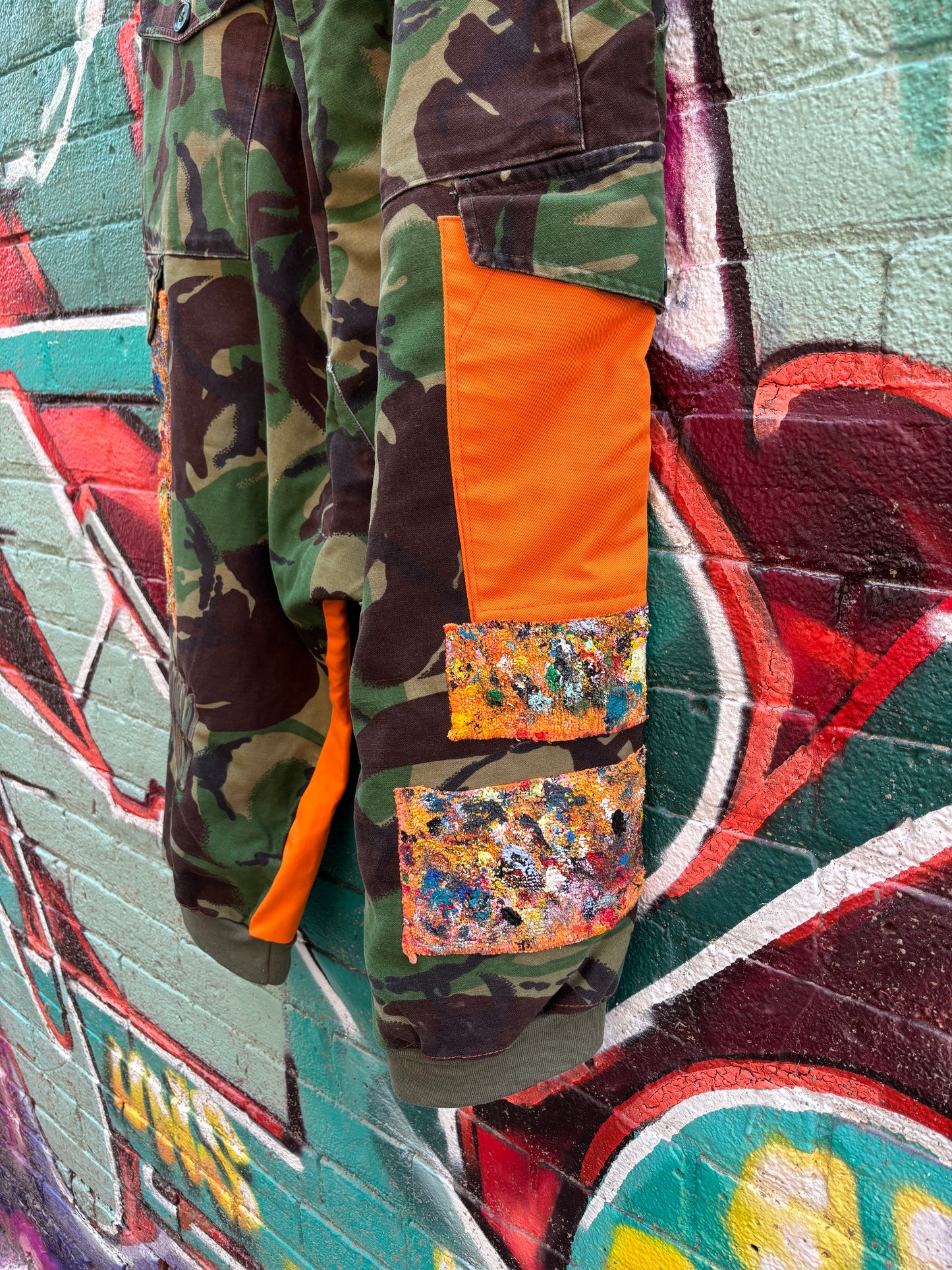 WORN BY ASHES SPRING 24’ FASHION SHOW - CAMO REVAMP PANTS - 36” ( adjustable buckles )