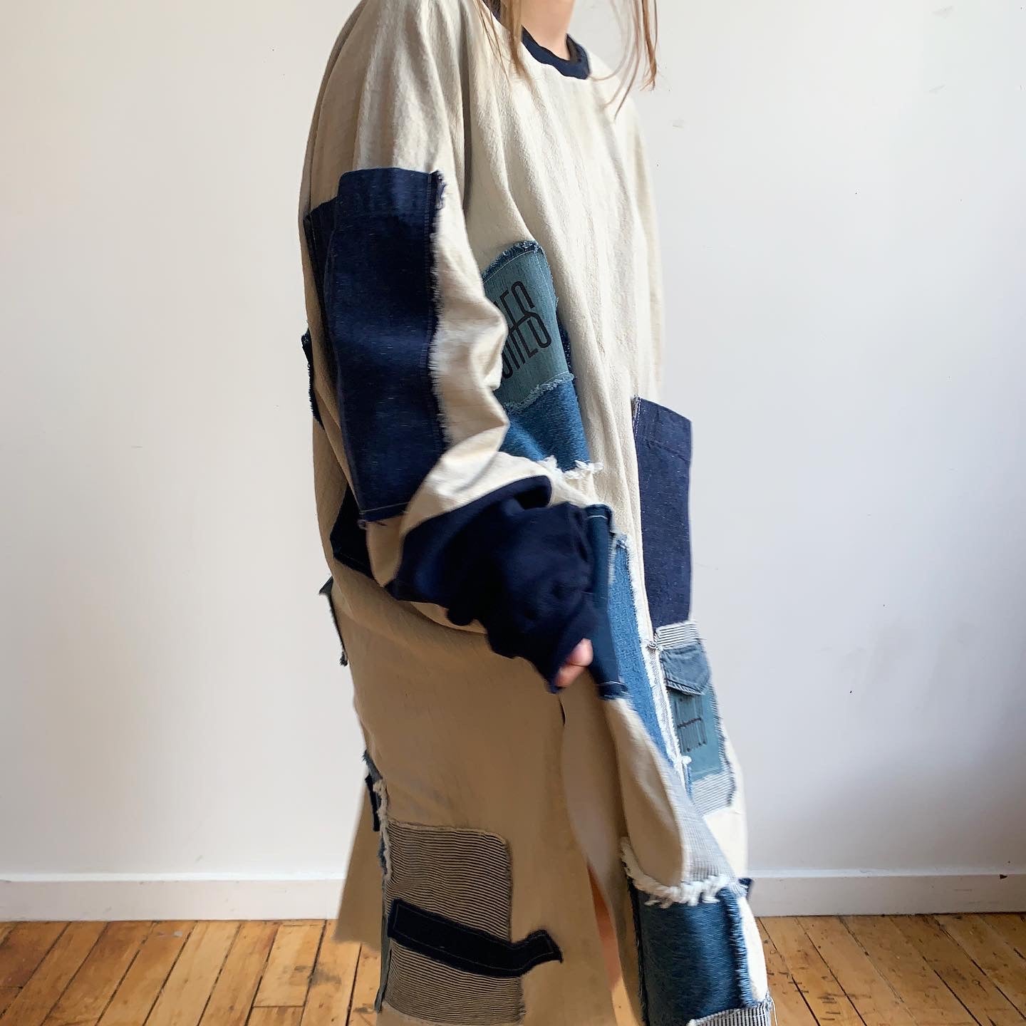 DENIM FRAYS MAXI COTTON SWEATER