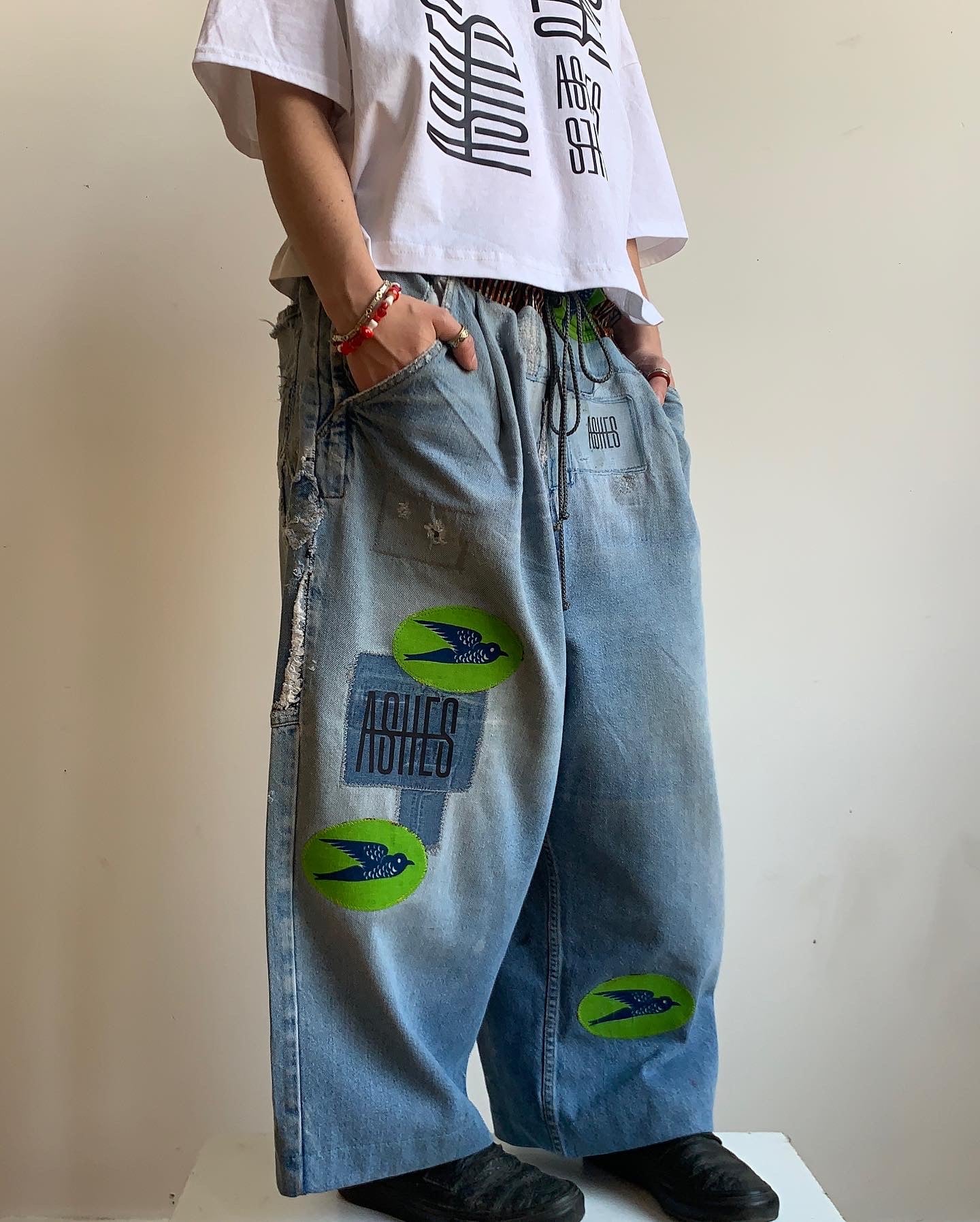 UPCYCLED DENIM BIRD PANTS
