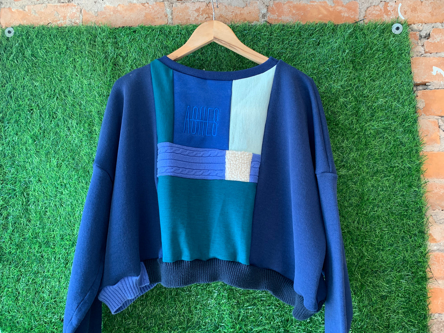 SQUARED AWAY BLUE CROPPED SWEATER - FITS UP TO XL