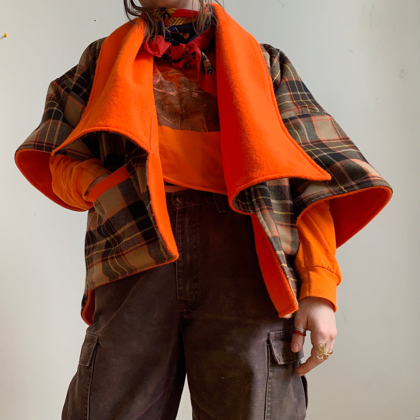 PLAID / FLUORESCENT ORANGE - BOKI JACKET - M/L