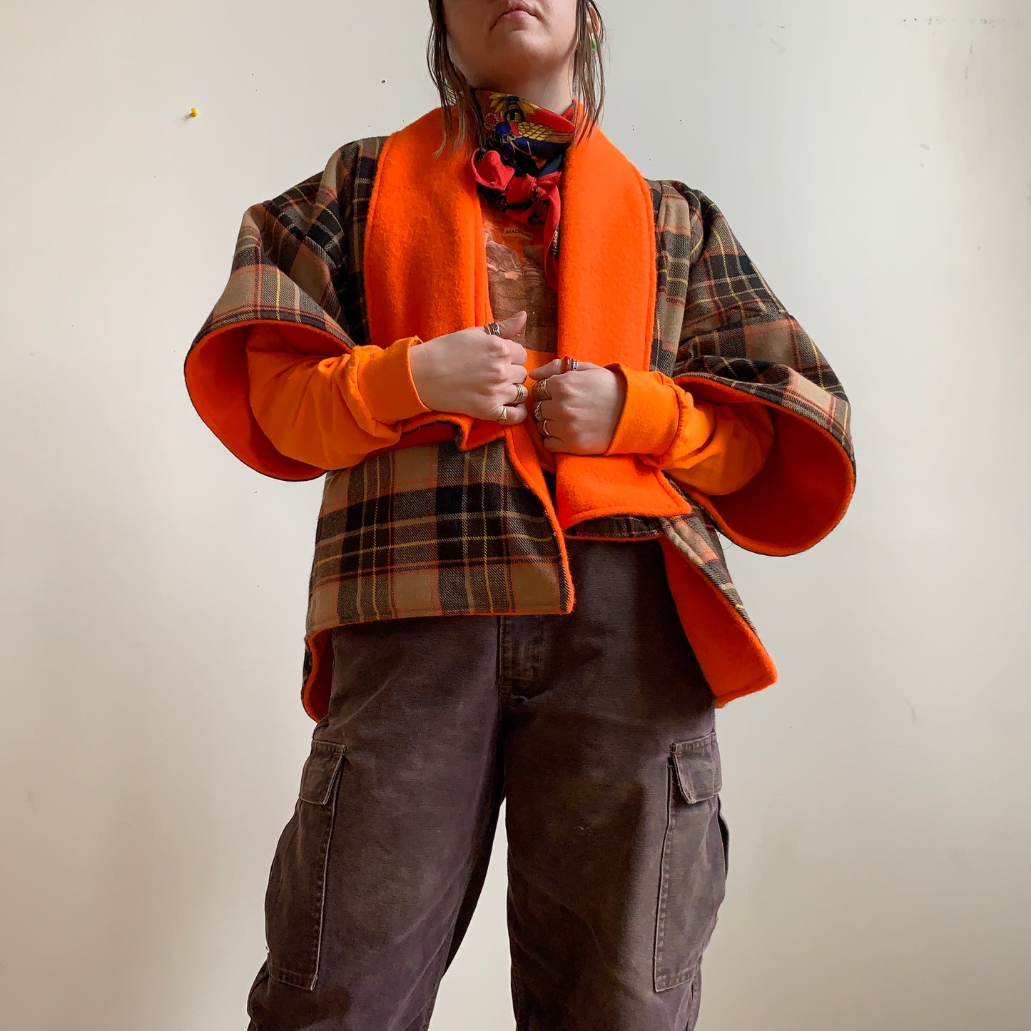PLAID / FLUORESCENT ORANGE - BOKI JACKET - M/L
