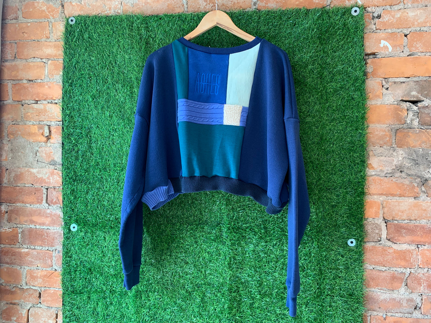 SQUARED AWAY BLUE CROPPED SWEATER - FITS UP TO XL