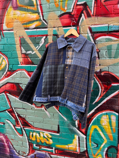 Plaid Cropped JACKET with Denim Details