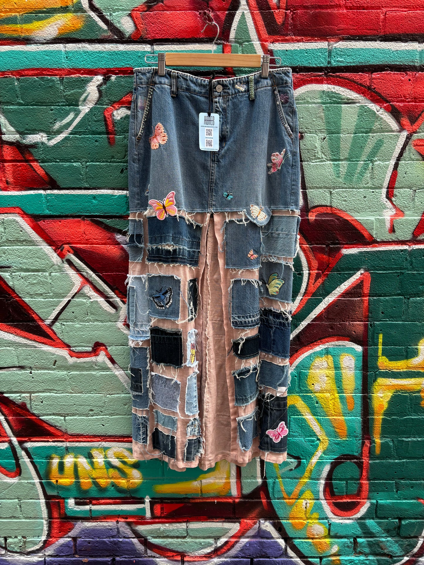 REWORKED DENIM BUTTERFLY SKIRT - SZ 12