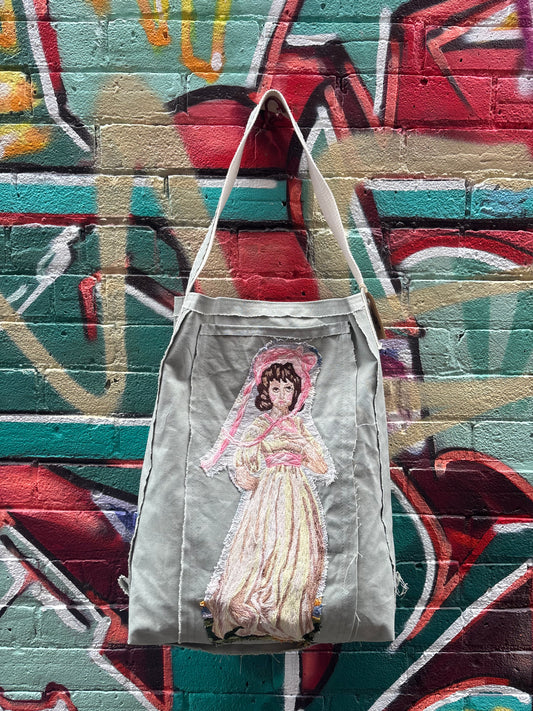 Lady in Long White Dress - Green Canvas