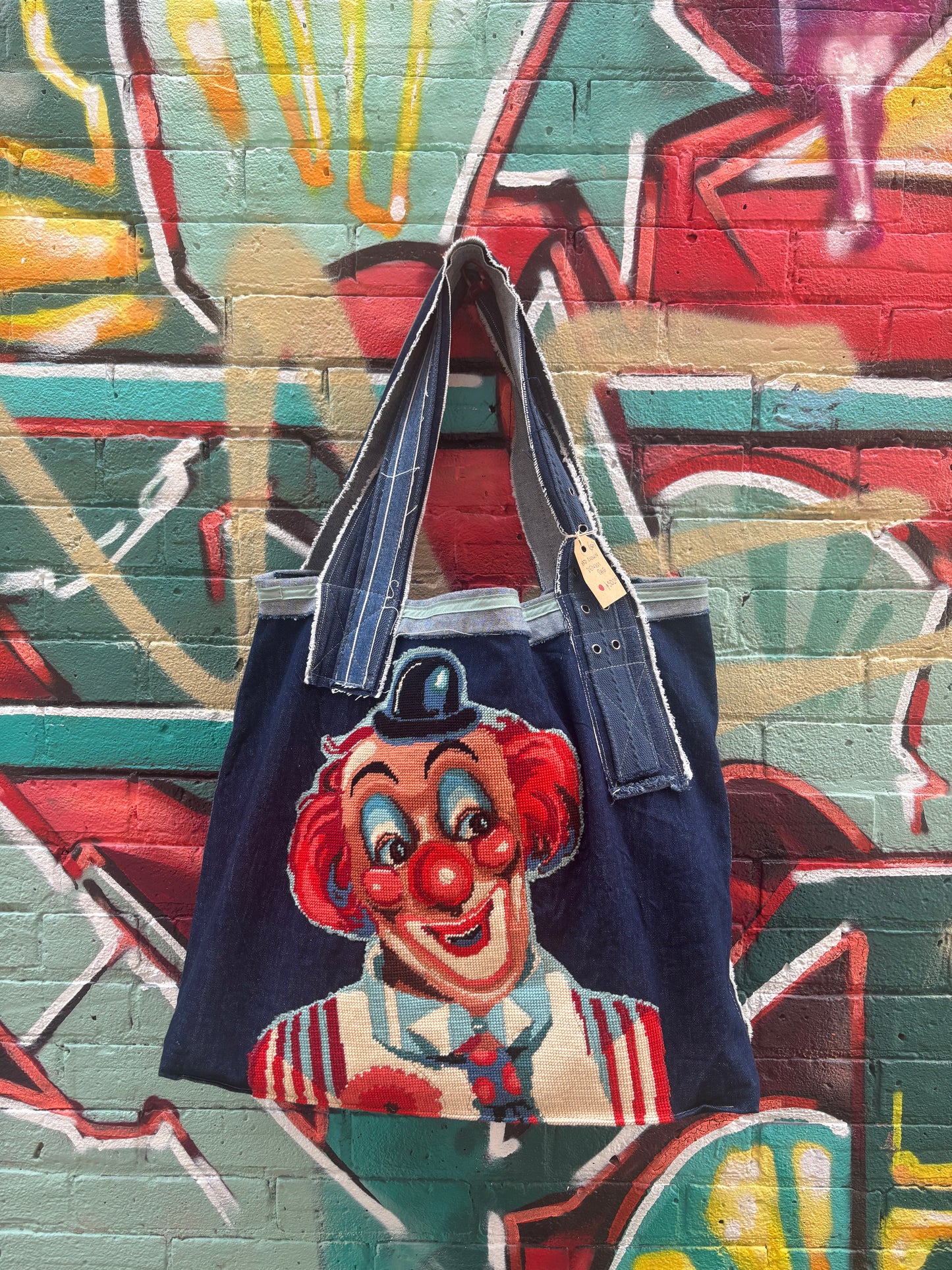 Red & Blue Clown - Denim Tote Bag