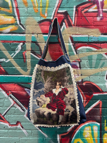 Boy in Burgundy - Denim Tote Bag