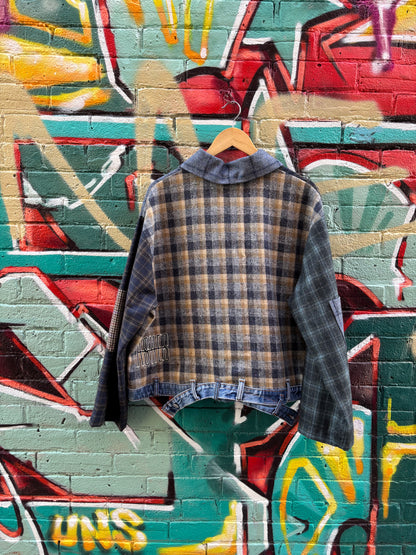 Plaid Cropped JACKET with Denim Details