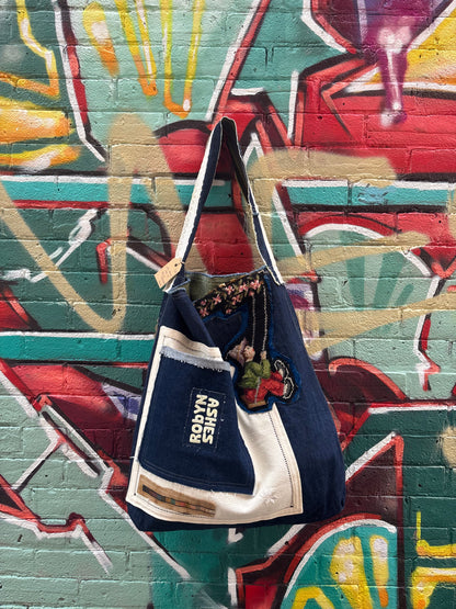 Boy in Burgundy - Denim Tote Bag