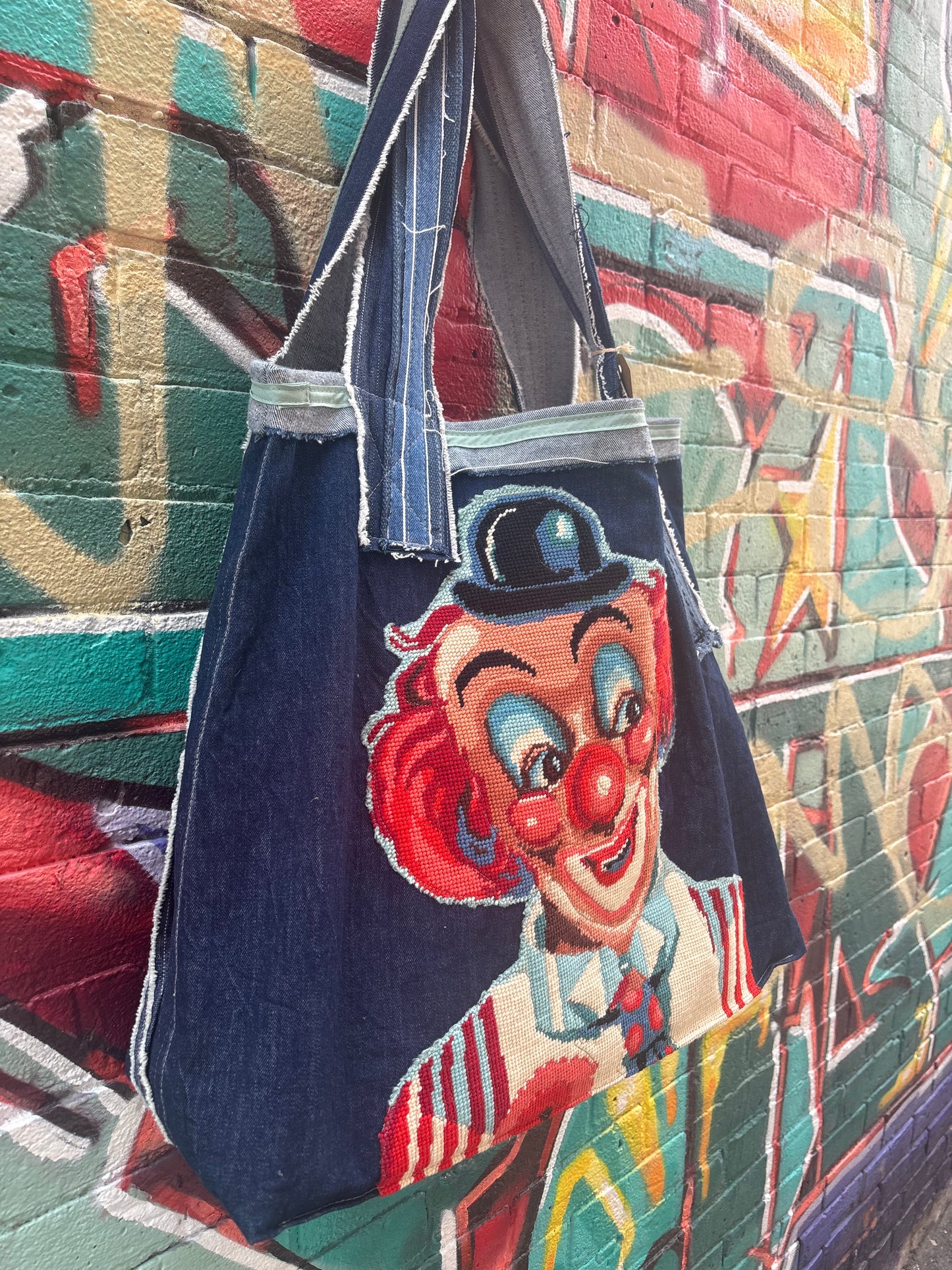 Red & Blue Clown - Denim Tote Bag