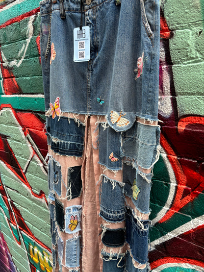 REWORKED DENIM BUTTERFLY SKIRT - SZ 12