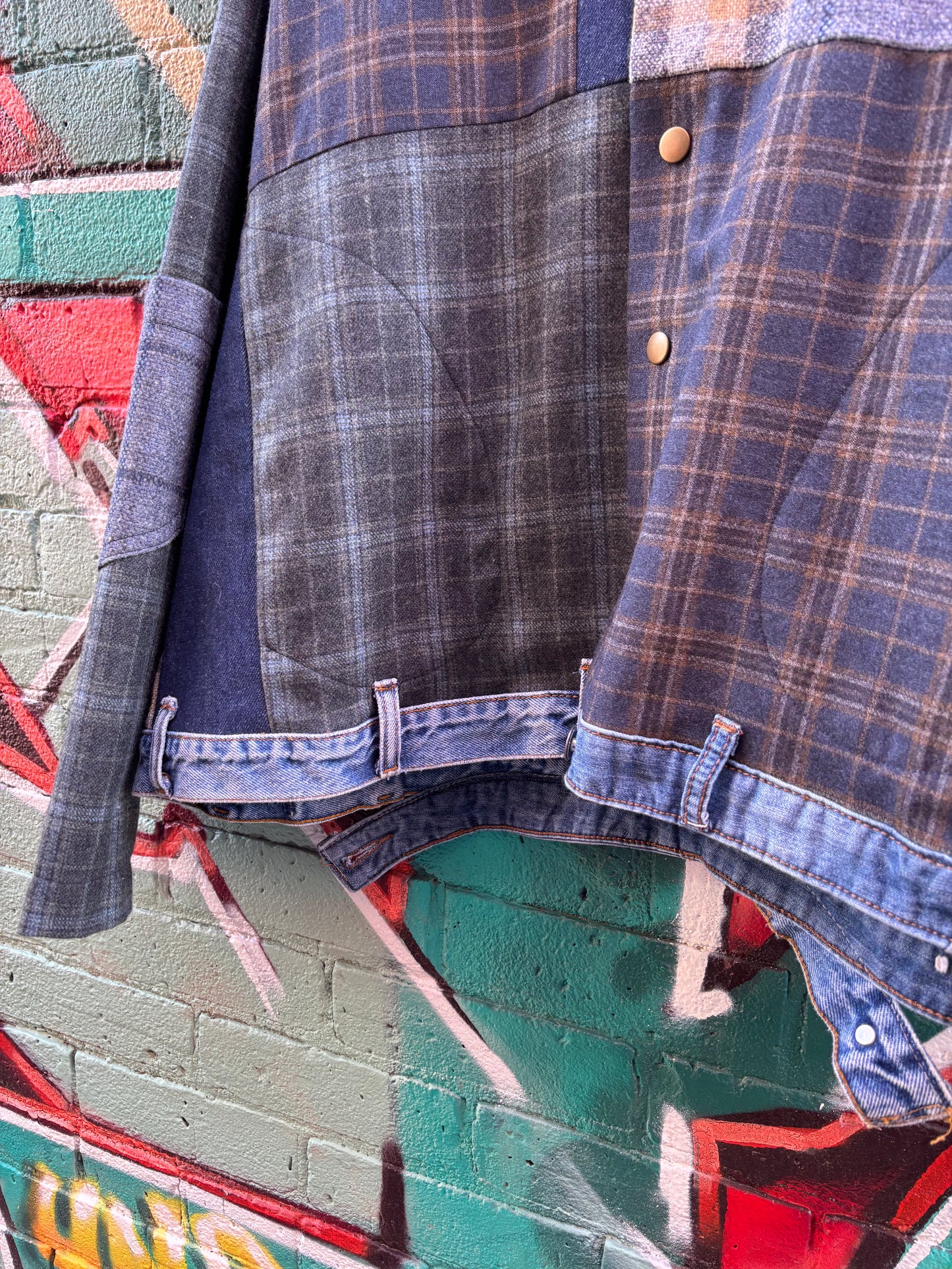 Plaid Cropped JACKET with Denim Details