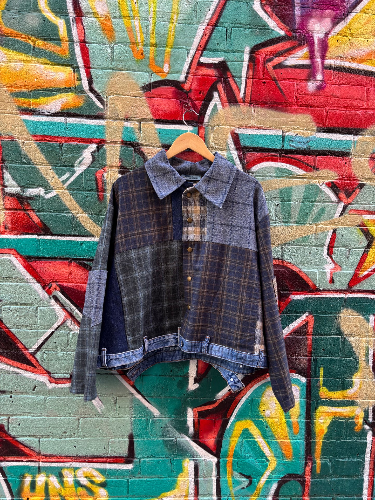 Plaid Cropped JACKET with Denim Details