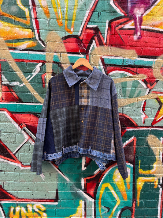 Plaid Cropped JACKET with Denim Details