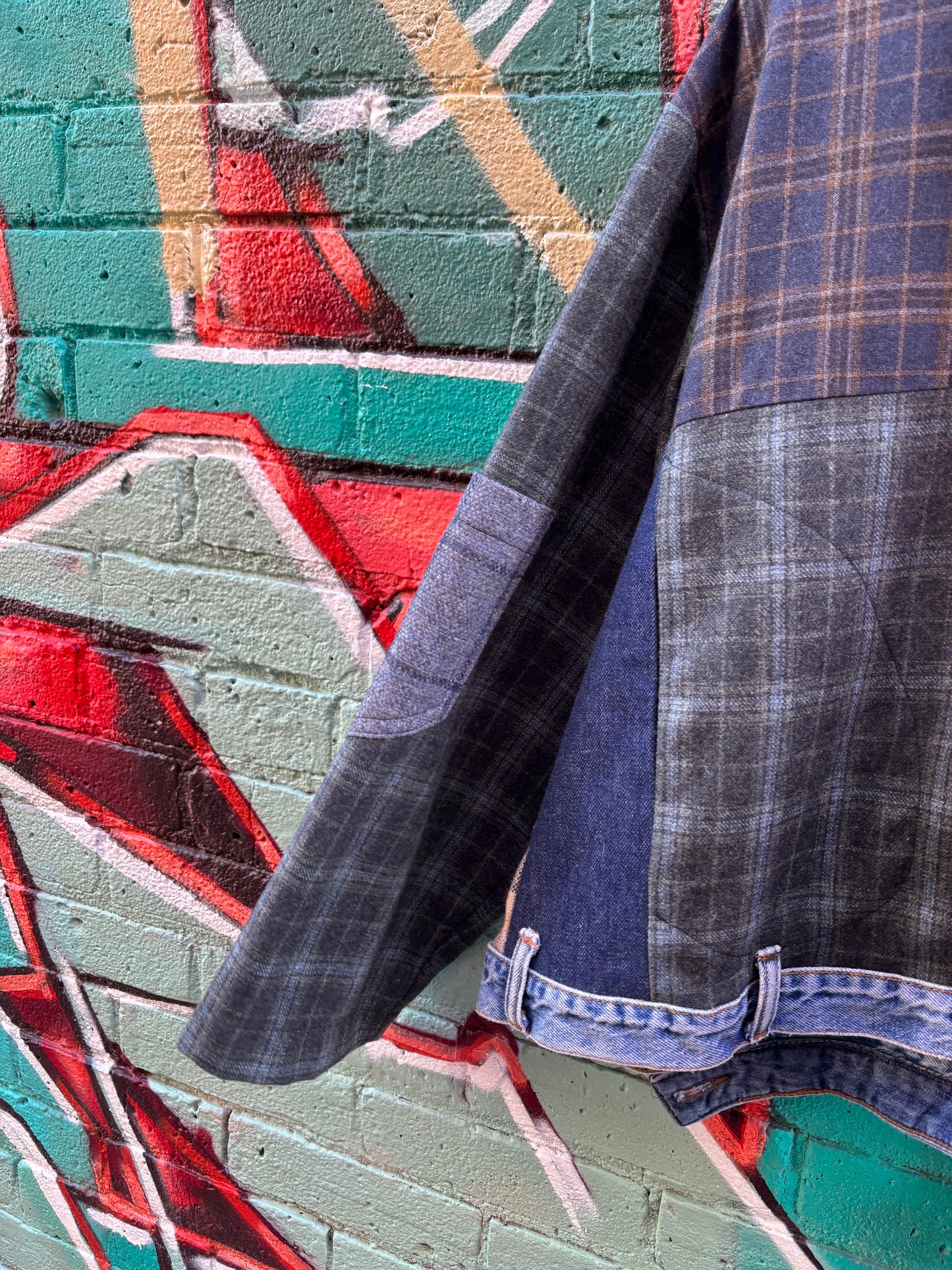 Plaid Cropped JACKET with Denim Details