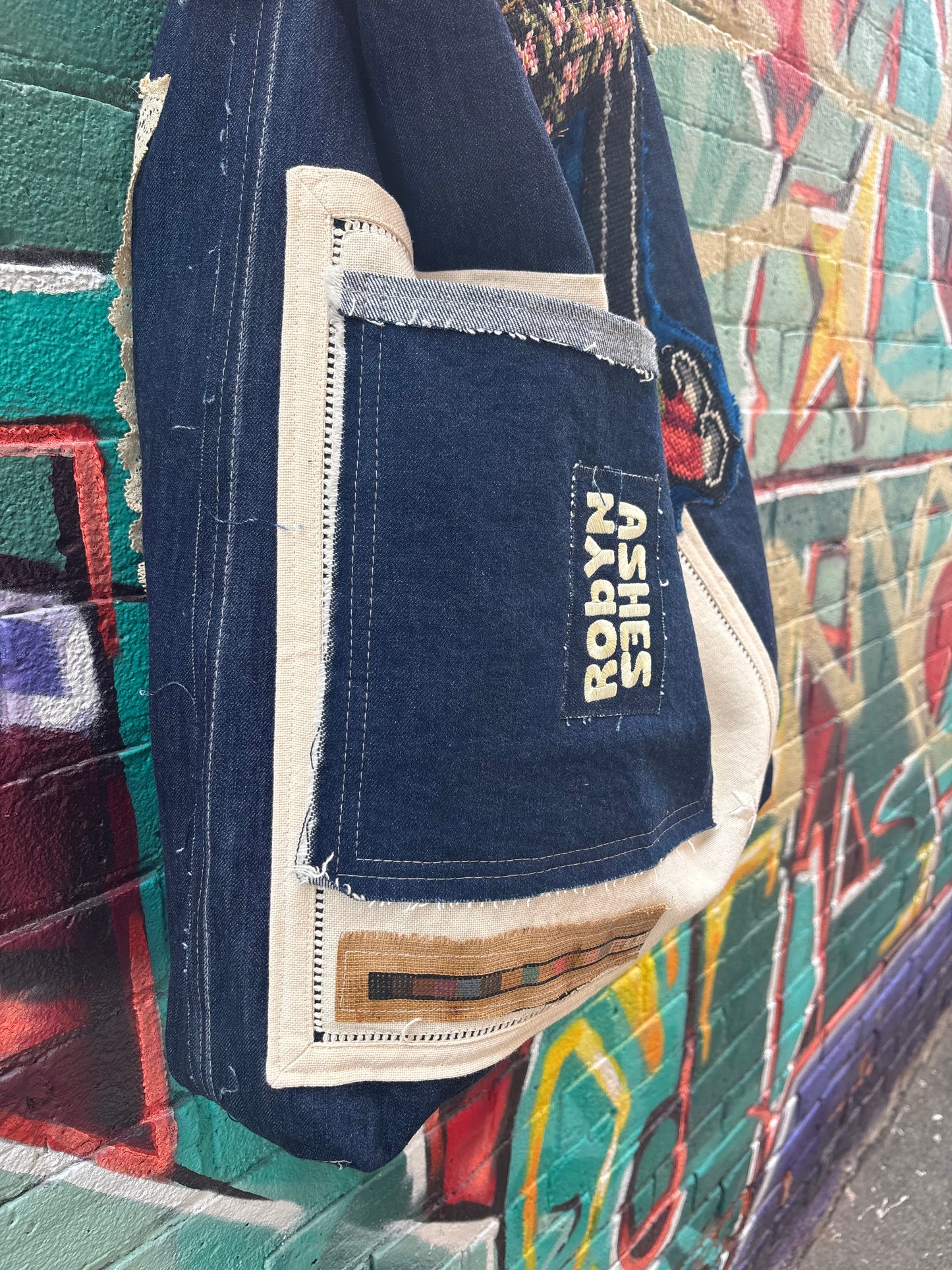 Boy in Burgundy - Denim Tote Bag