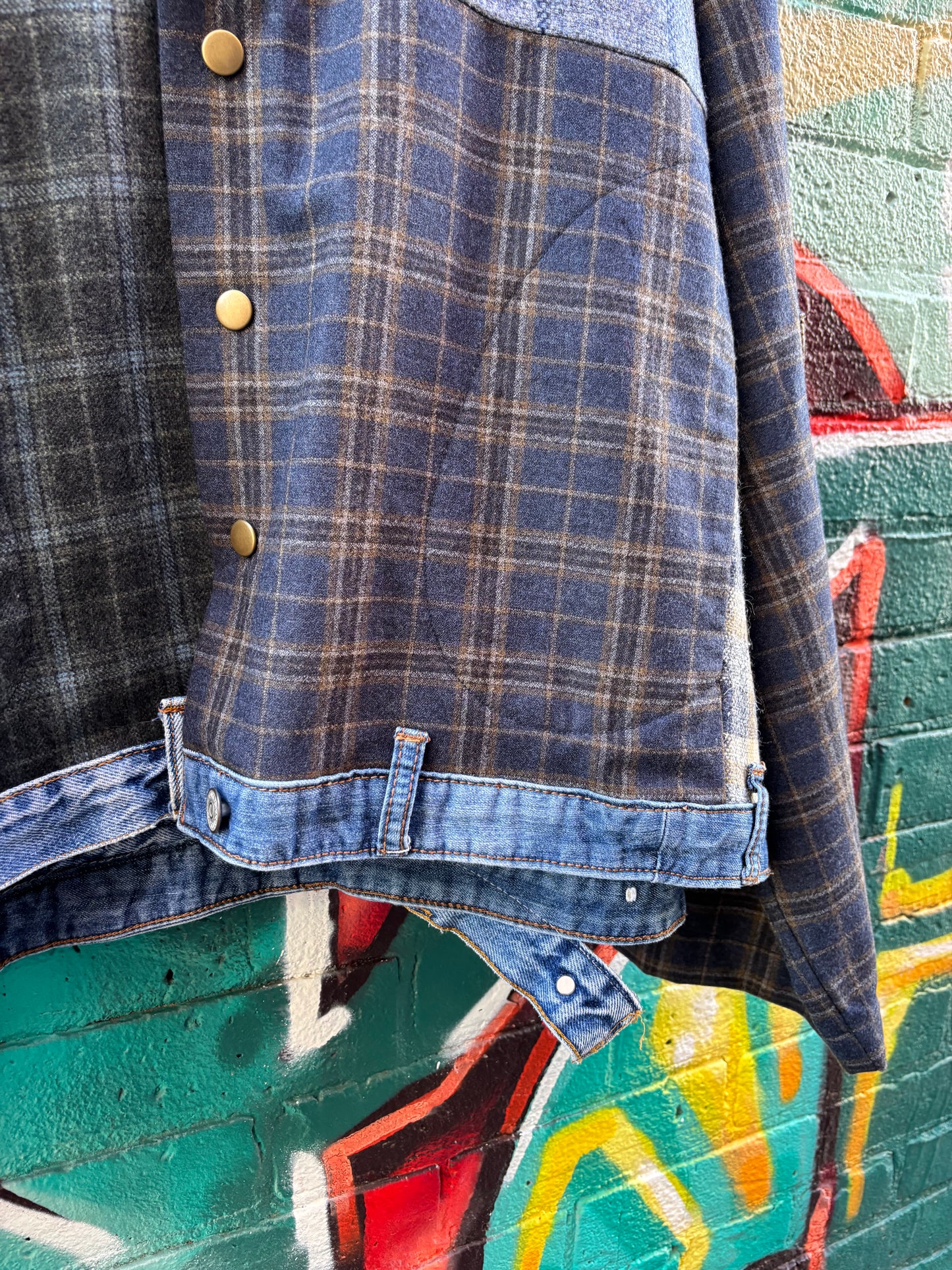 Plaid Cropped JACKET with Denim Details