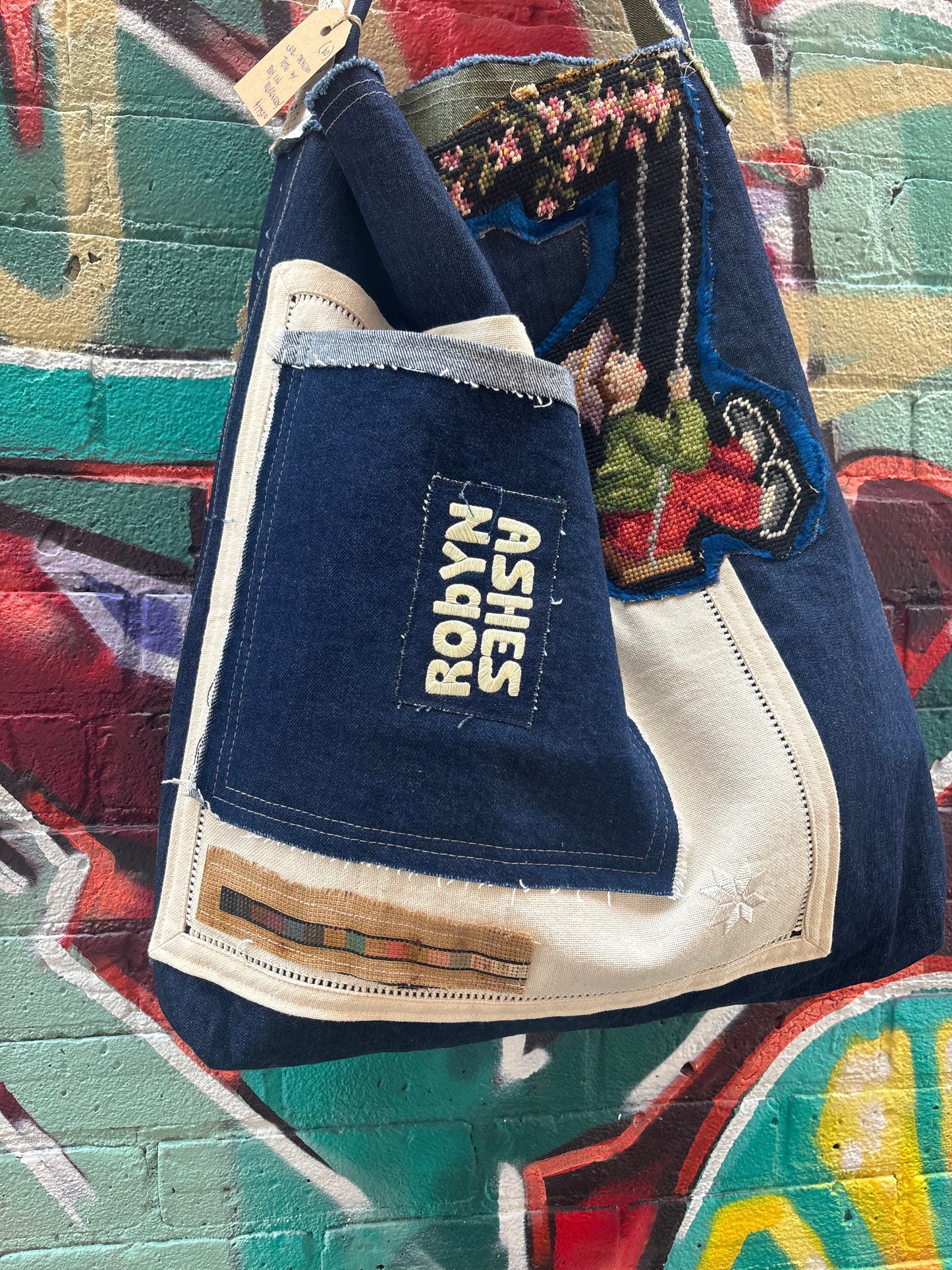 Boy in Burgundy - Denim Tote Bag