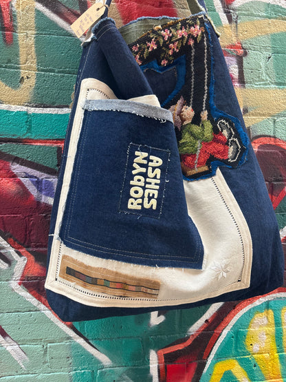 Boy in Burgundy - Denim Tote Bag
